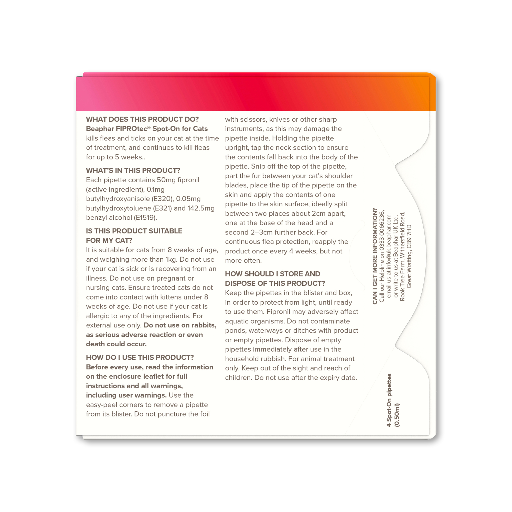 Beaphar FIPROtec® Flea & Tick Spot-On for Cats, 4 Pipettes