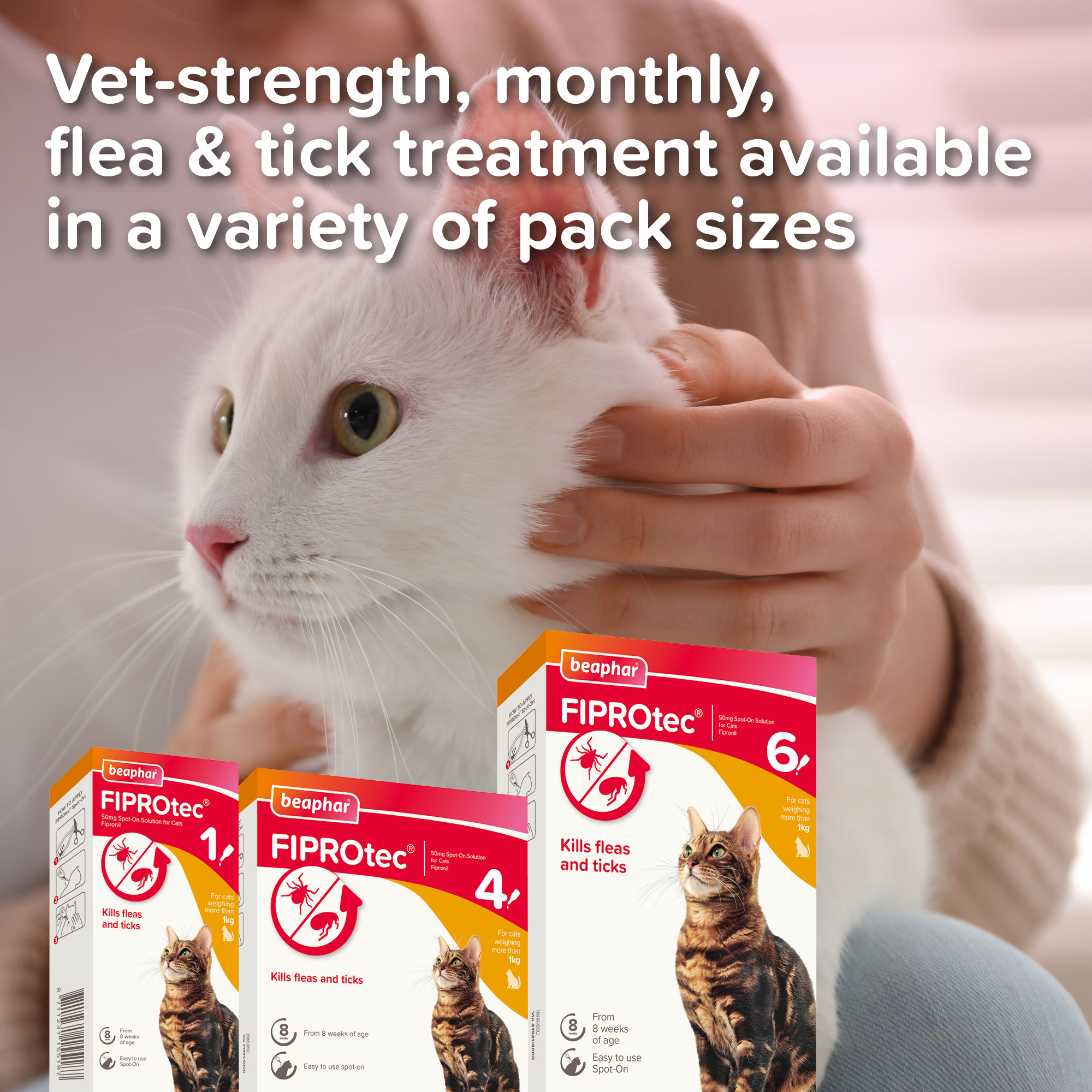 Beaphar FIPROtec® Flea & Tick Spot-On for Cats, 4 Pipettes