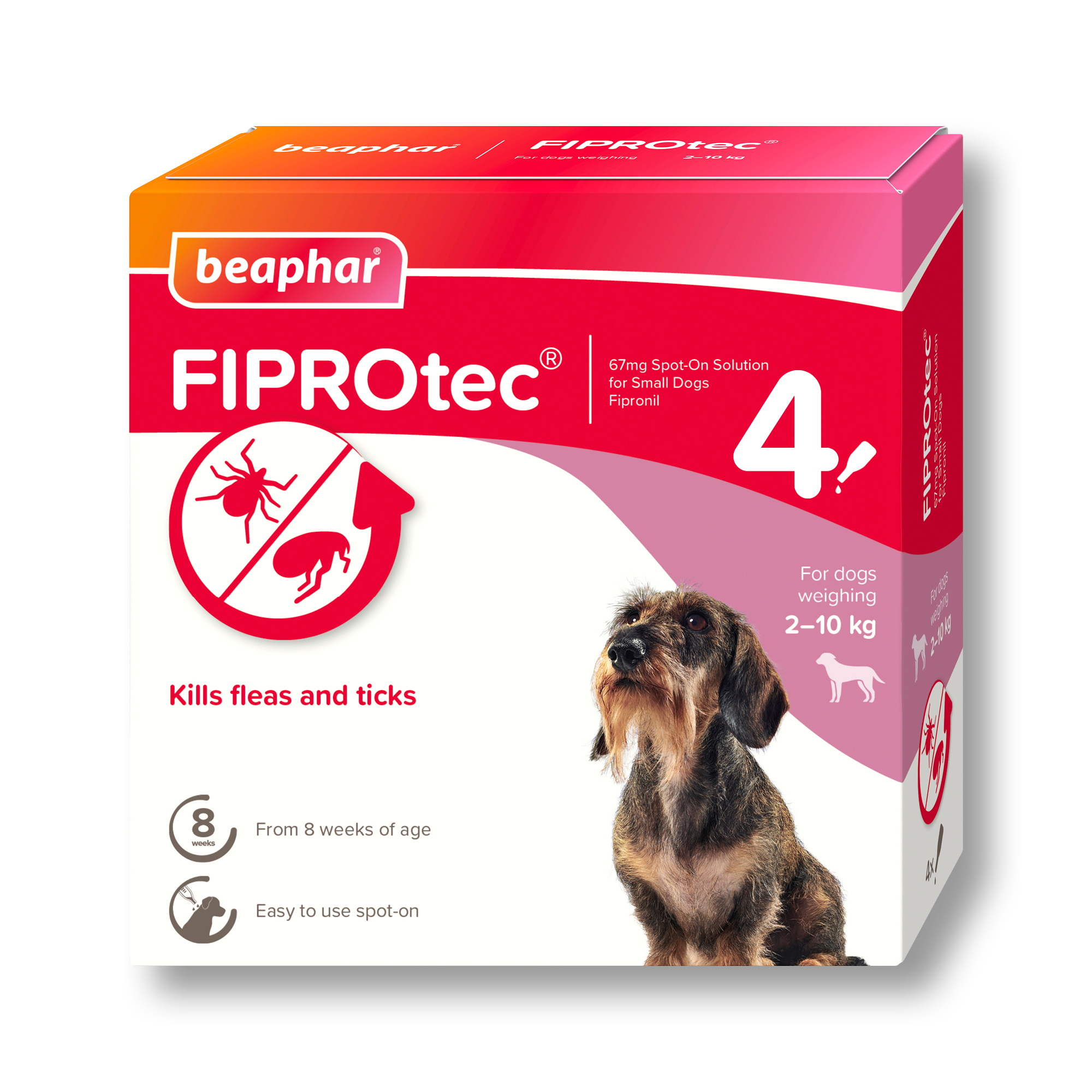 Beaphar FIPROtec® Flea & Tick Spot-On for Small Dogs (2-10kg), 4 Pipettes