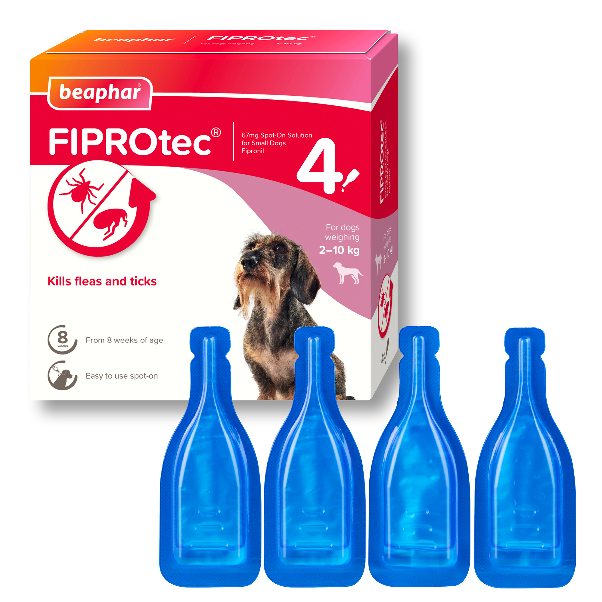 Beaphar FIPROtec® Flea & Tick Spot-On for Small Dogs (2-10kg), 4 Pipettes