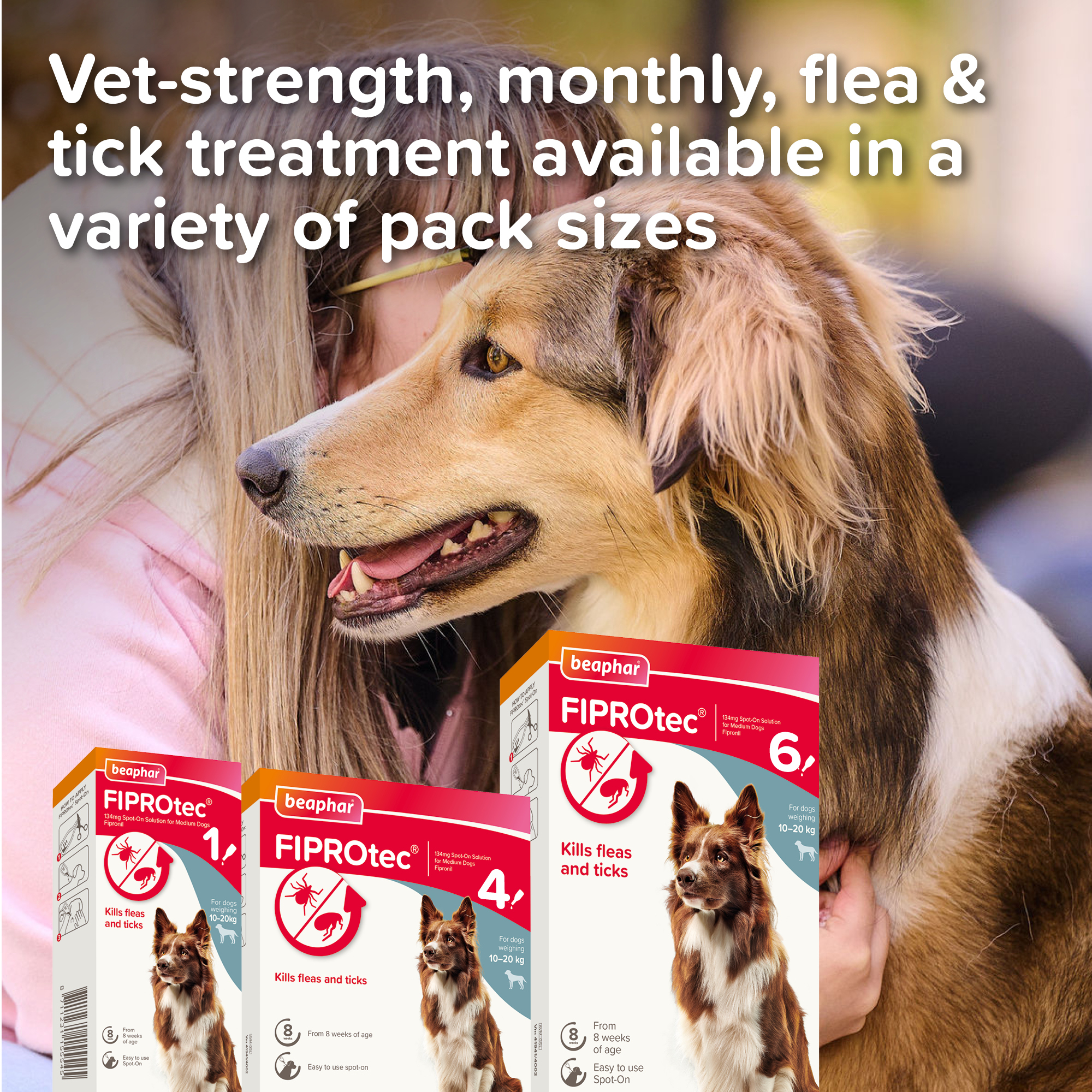 Beaphar FIPROtec® Flea & Tick Spot-On for Medium Dogs (10-20kg), 4 Pipettes