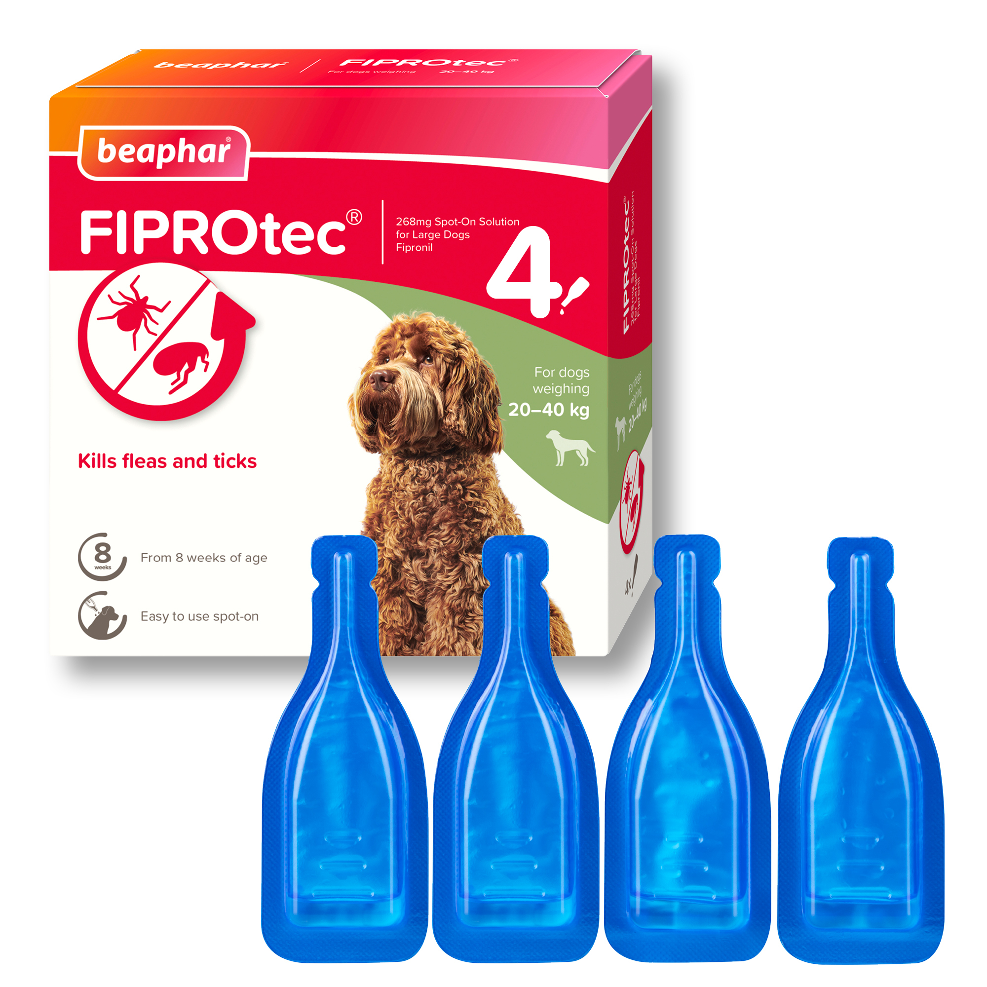 Beaphar FIPROtec® Flea & Tick Spot-On for Large Dogs (20-40kg), 4 Pipettes