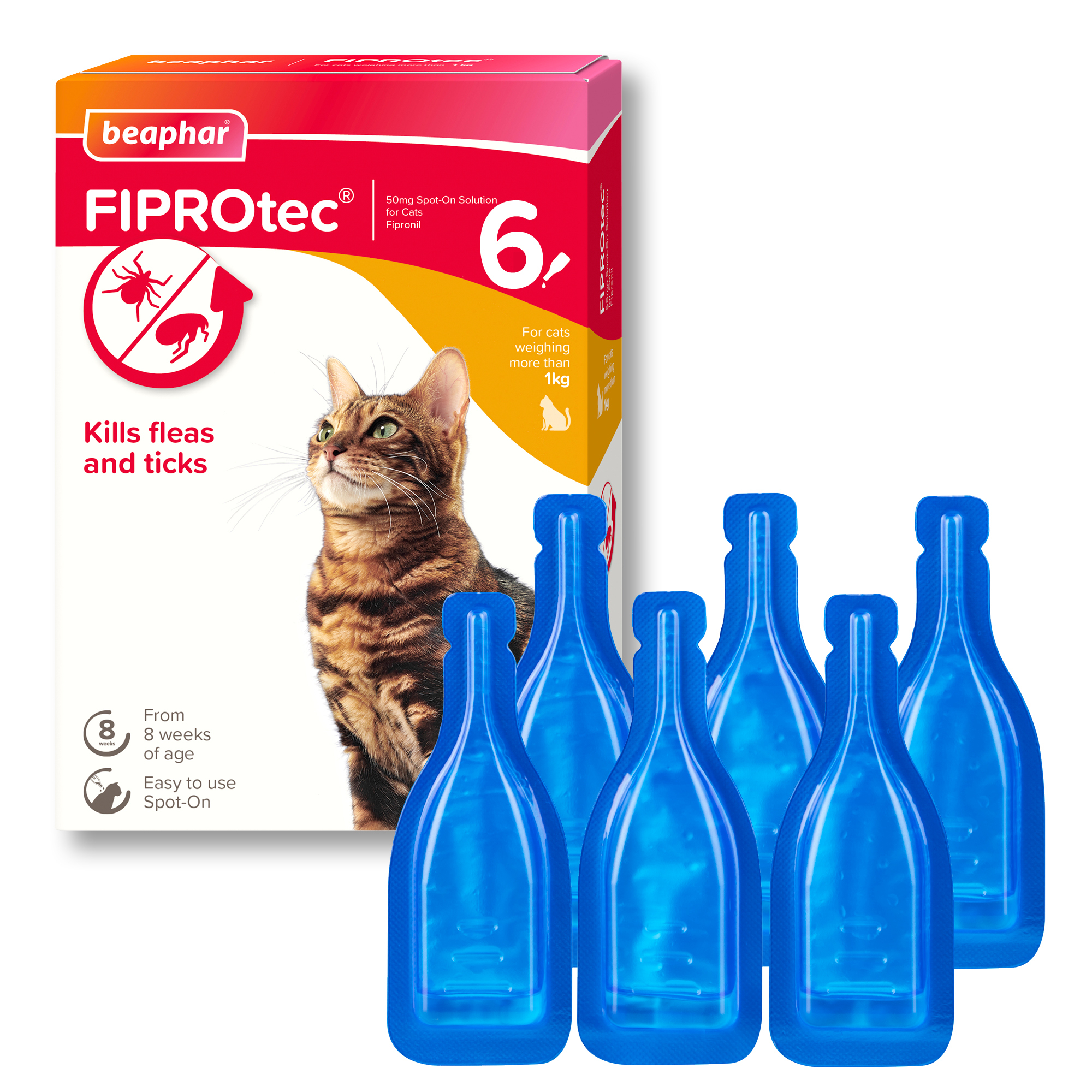 Beaphar FIPROtec® Flea & Tick Spot-On for Cats, 6 Pipettes