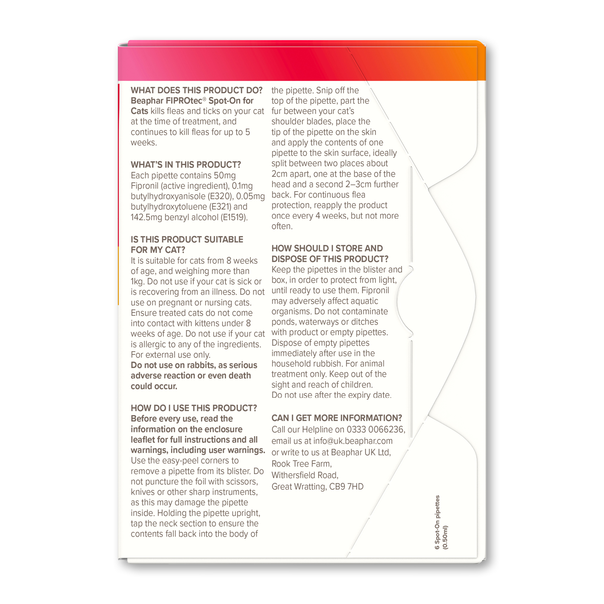 Beaphar FIPROtec® Flea & Tick Spot-On for Cats, 6 Pipettes