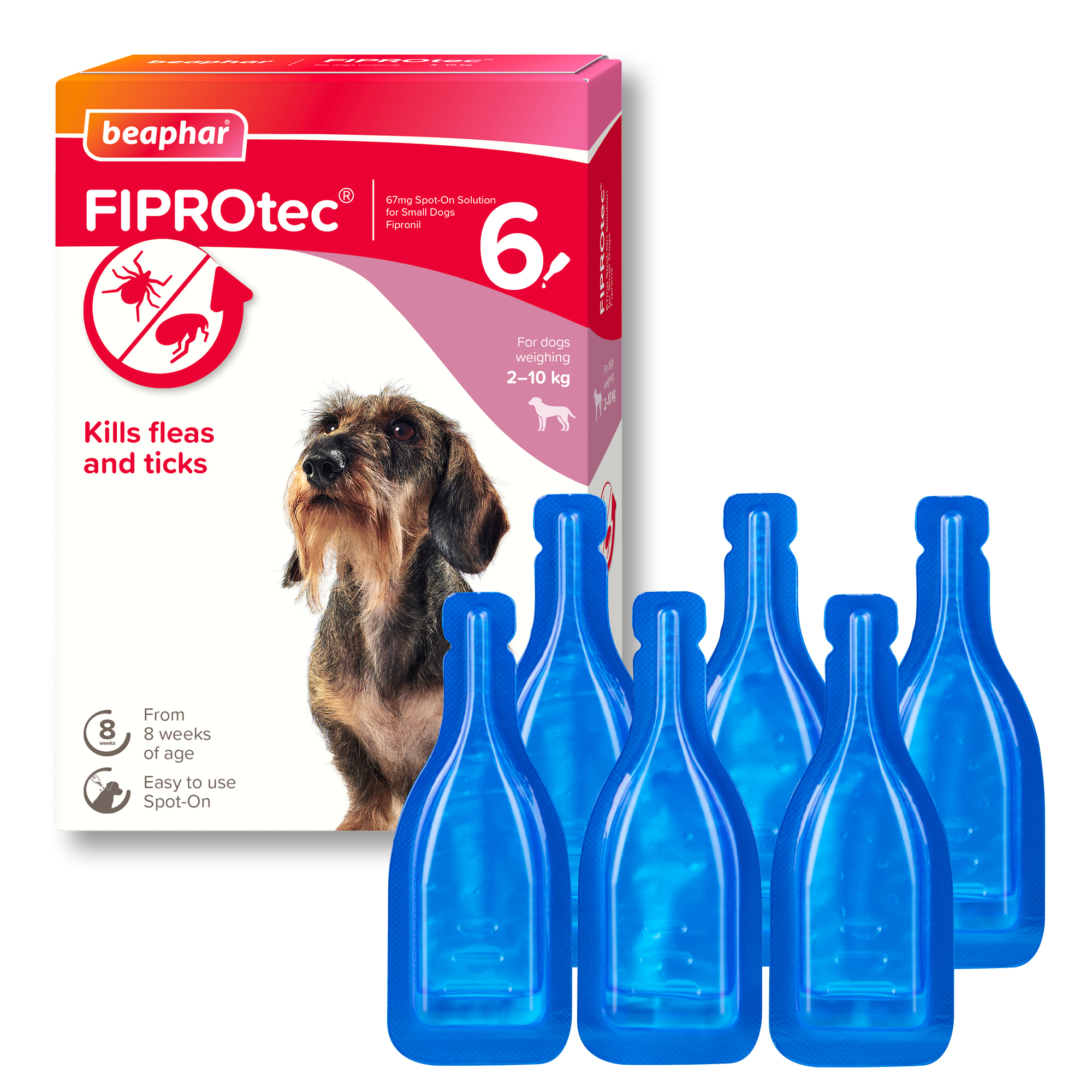 Beaphar FIPROtec® Flea & Tick Spot-On for Small Dogs (2-10kg), 6 Pipettes