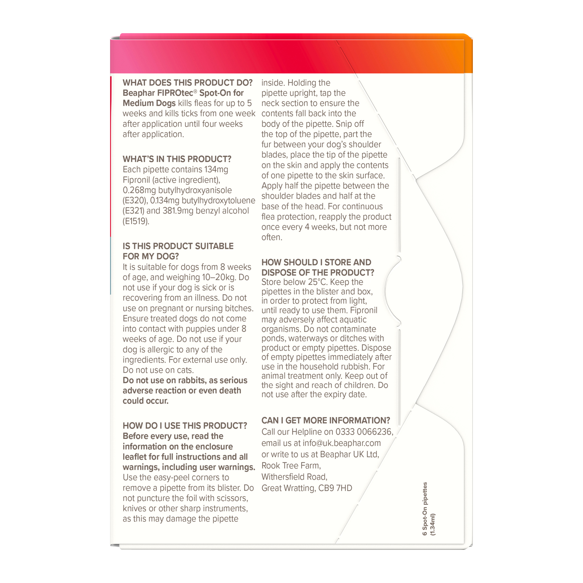 Beaphar FIPROtec® Flea & Tick Spot-On for Medium Dogs (10-20kg), 6 Pipettes