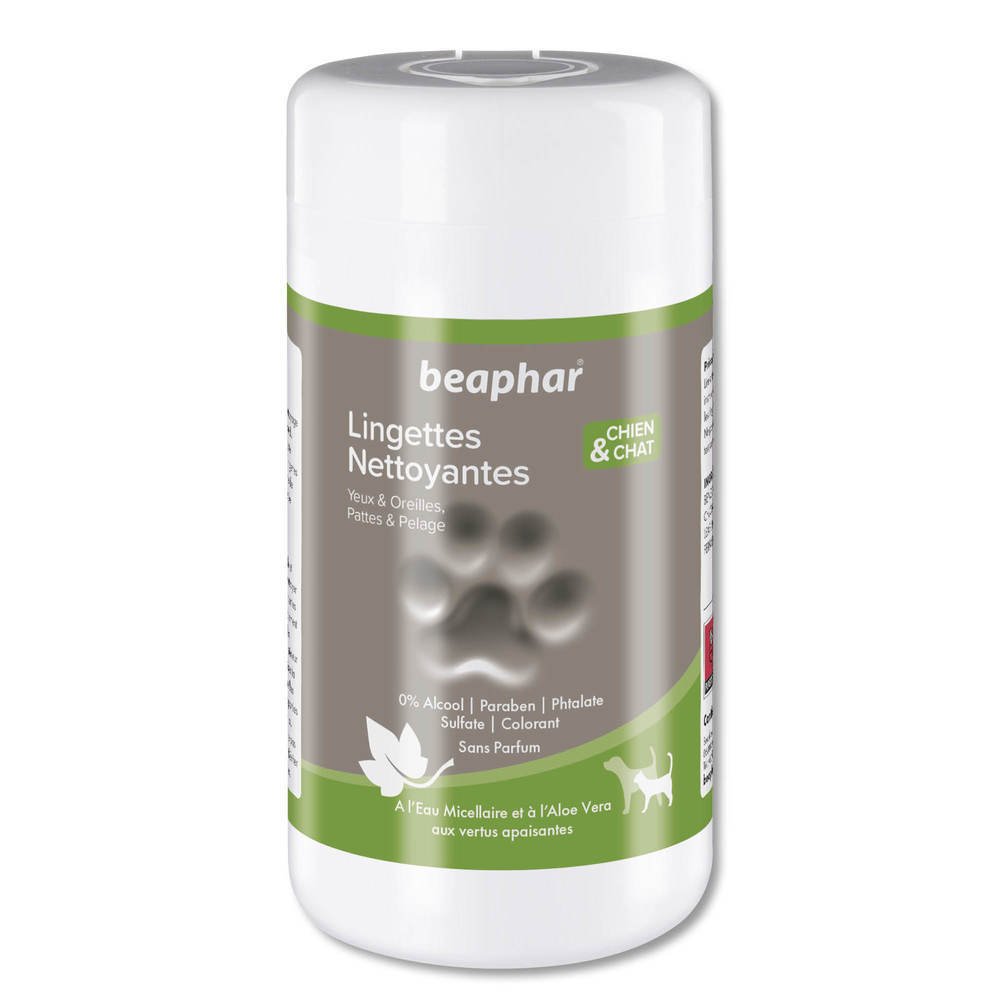 Lingettes nettoyantes pour les pattes, pelage, yeux et oreilles - 100 lingettes