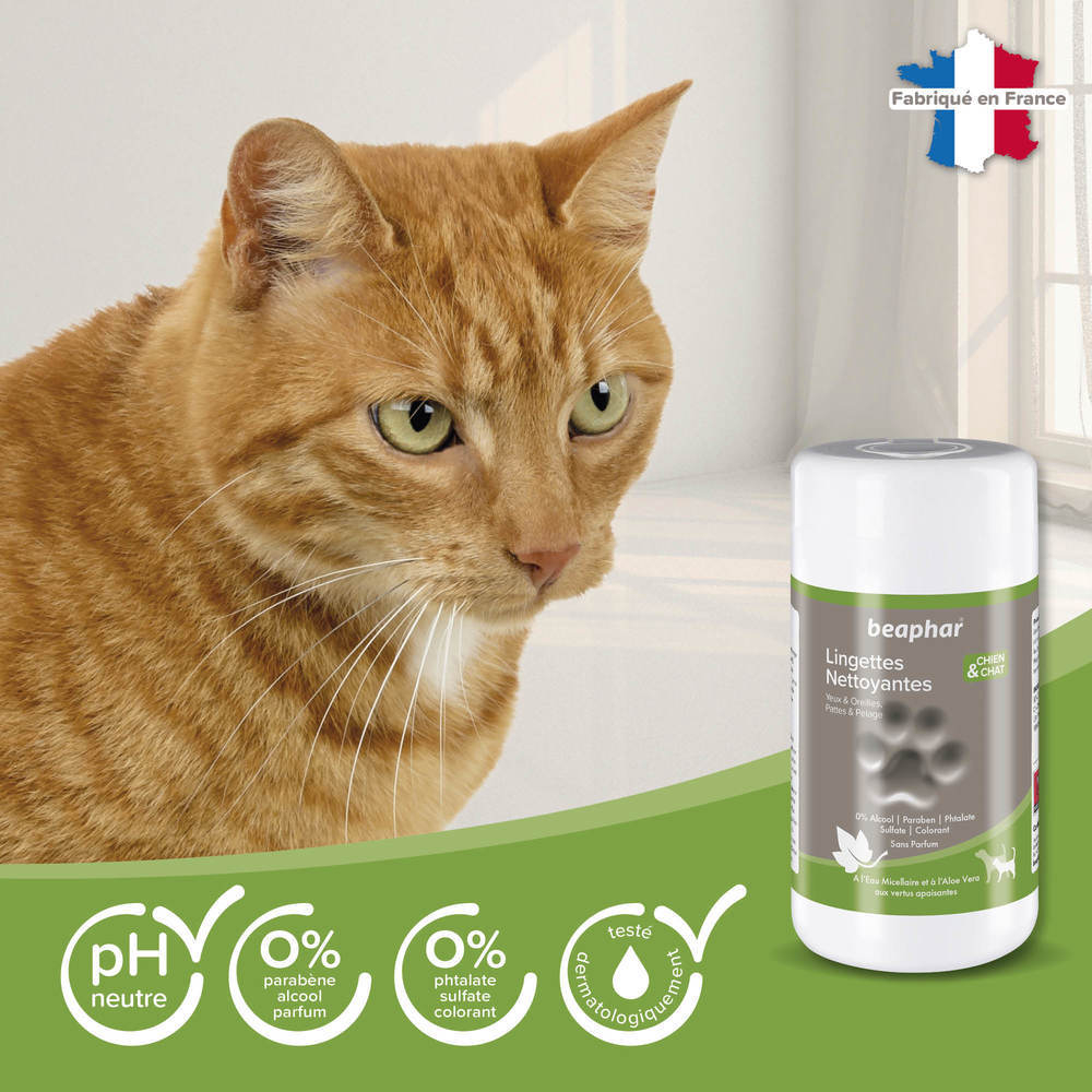 Lingettes nettoyantes pour les pattes, pelage, yeux et oreilles - 100 lingettes