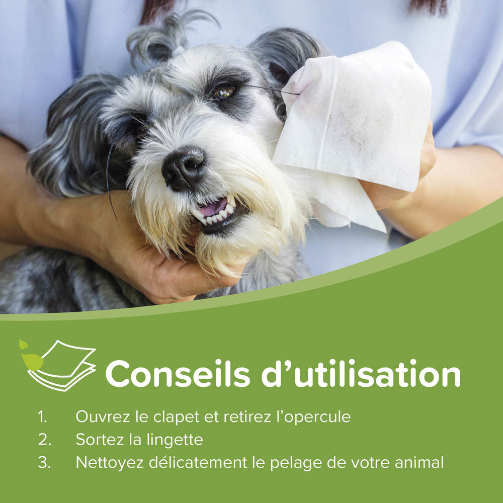 Lingettes nettoyantes pour les pattes, pelage, yeux et oreilles - 100 lingettes