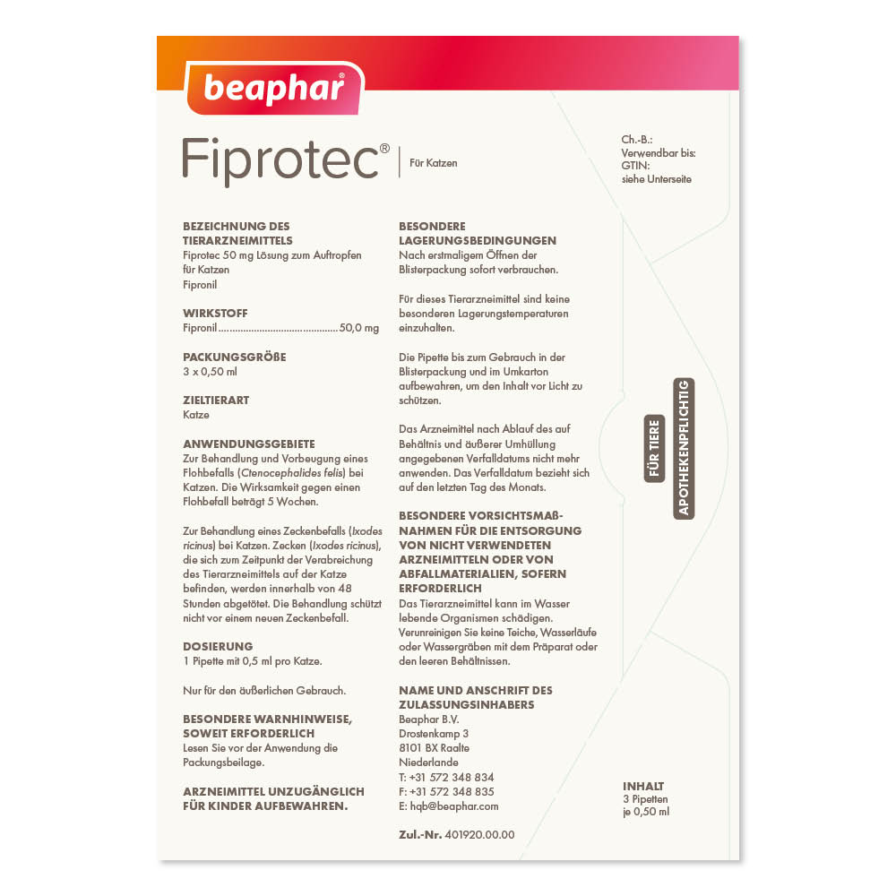 Fiprotec 50 mg Spot-On Lösung für Katzen