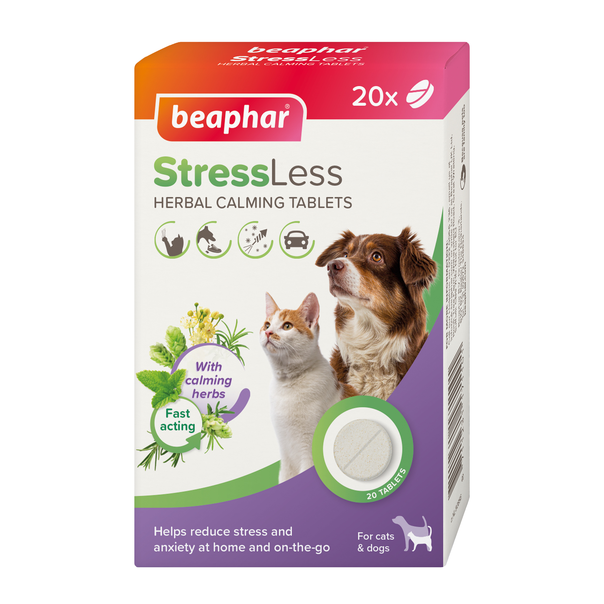 Beaphar StressLess Herbal Calming Tablets For Cats & Dogs, 20 tablets