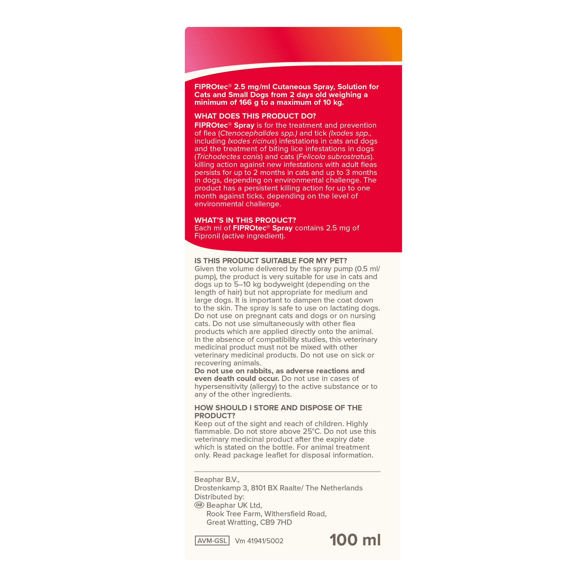 Beaphar FIPROtec® Flea & Tick Spray for Cats & Dogs – 100ml