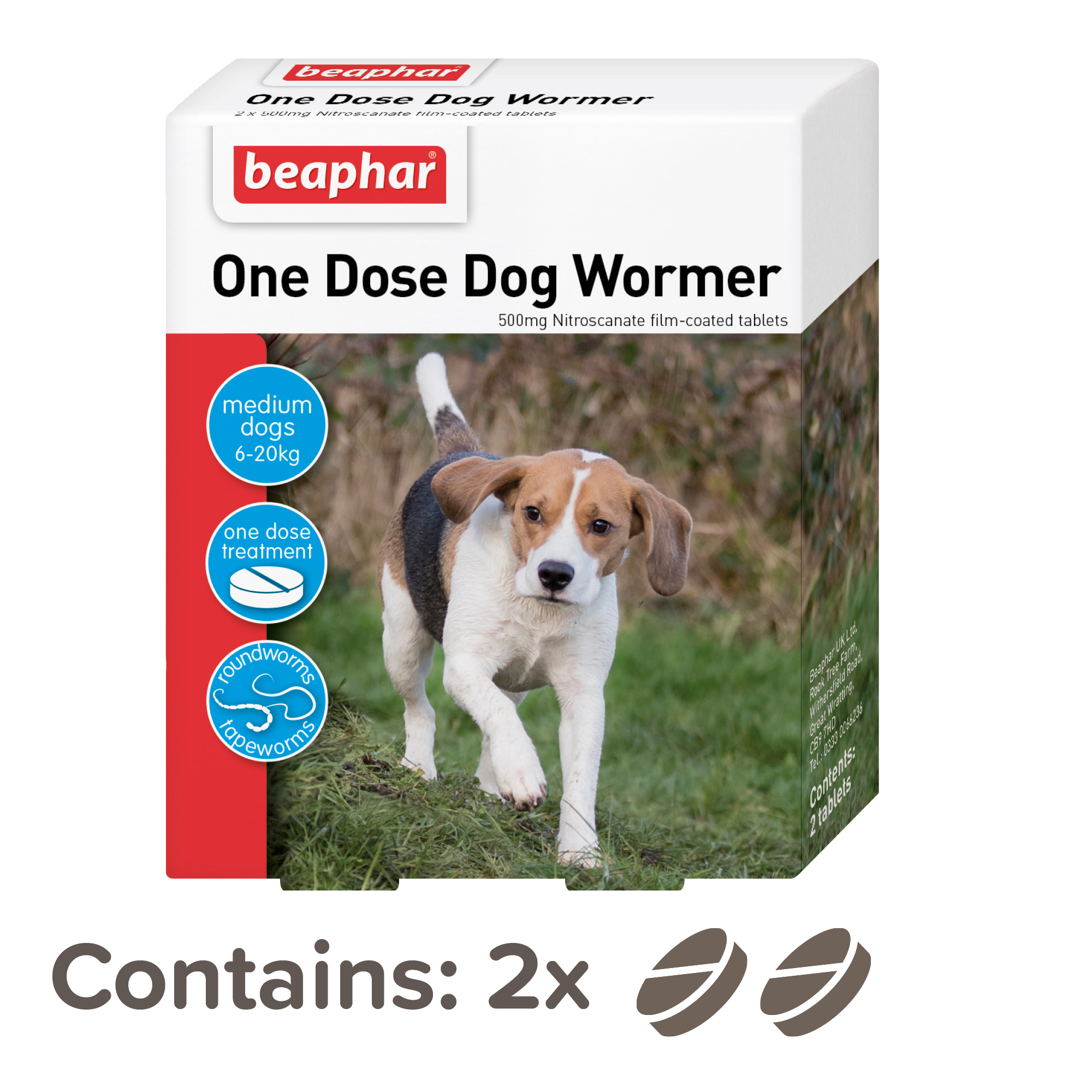Beaphar One Dose Worming Tablets (For Medium Dogs 6-20kg), 2 tablets