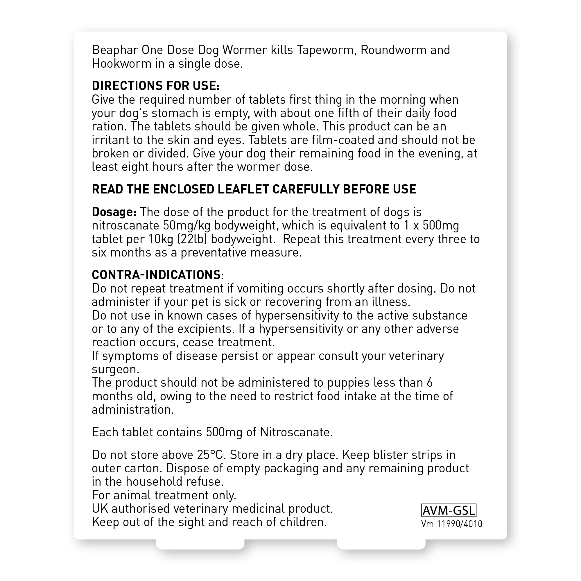 Beaphar One Dose Worming Tablets (For Medium Dogs 6-20kg), 2 tablets