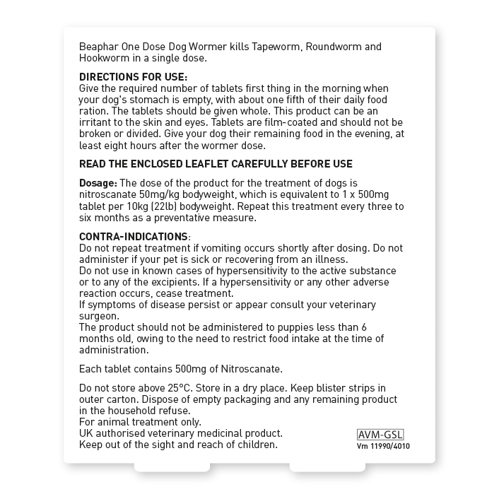 Beaphar One Dose Worming Tablets for Dogs (2040kg) Beaphar