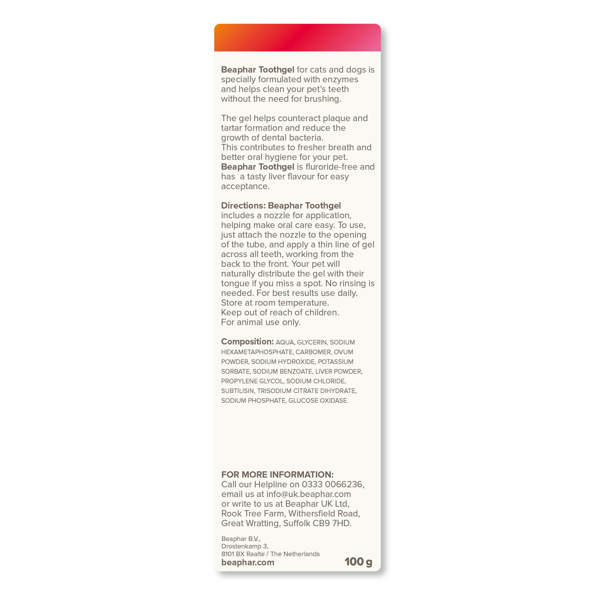 Beaphar No-Brush Toothgel with Enzymes for Cats & Dogs, 100g