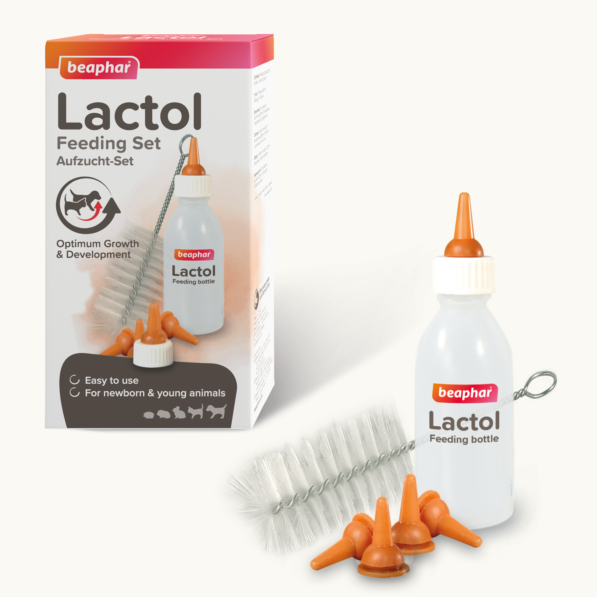 Beaphar Lactol Milk Replacer Feeding Set - Bottle, Teats & Brush for Kittens, Puppies & Small Animals