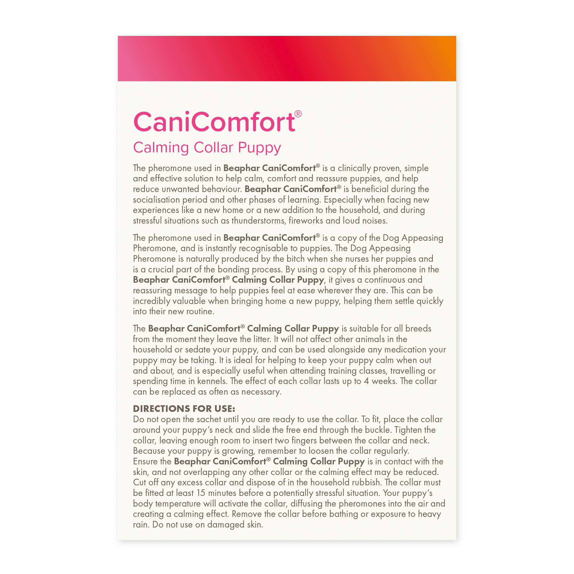 CaniComfort® nyugtató hatású feromonos nyakörv kölyök vagy kistestű kutyáknak (45 cm)