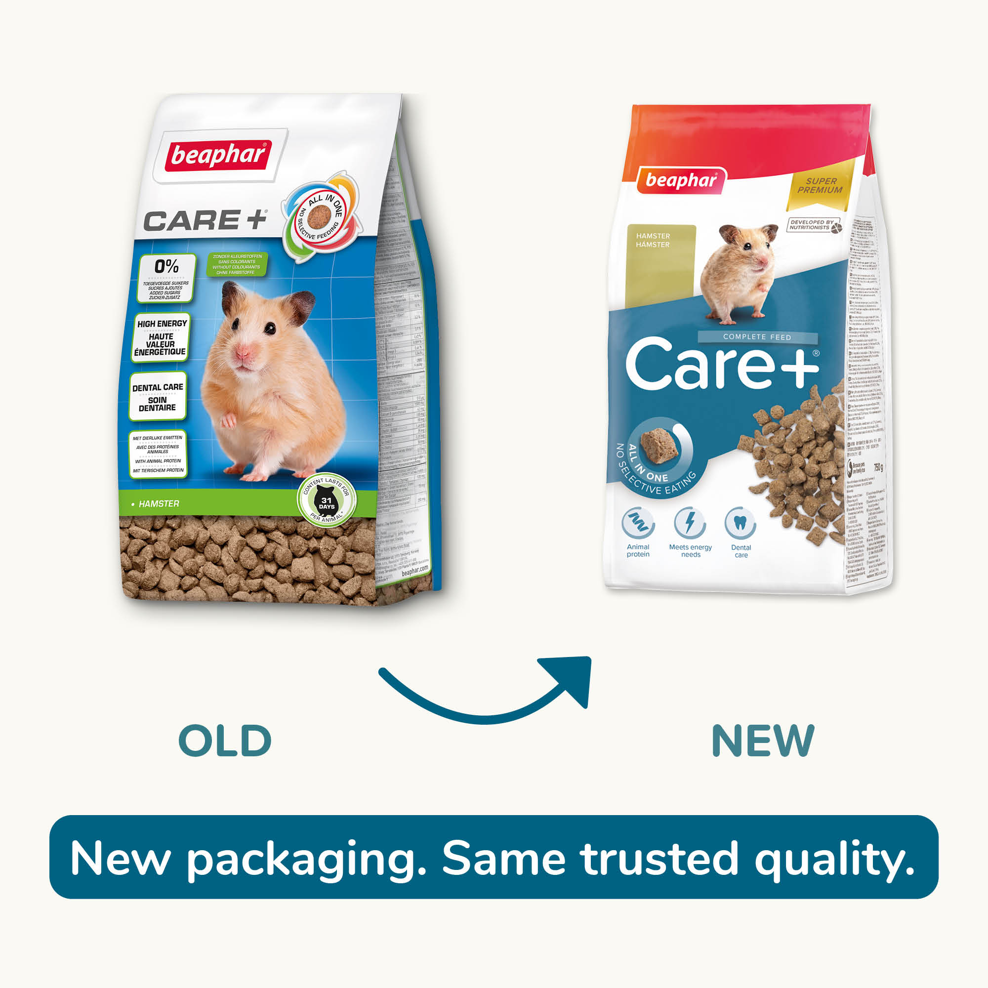 Care+® teljesértékű eledel aranyhörcsögöknek, 750g