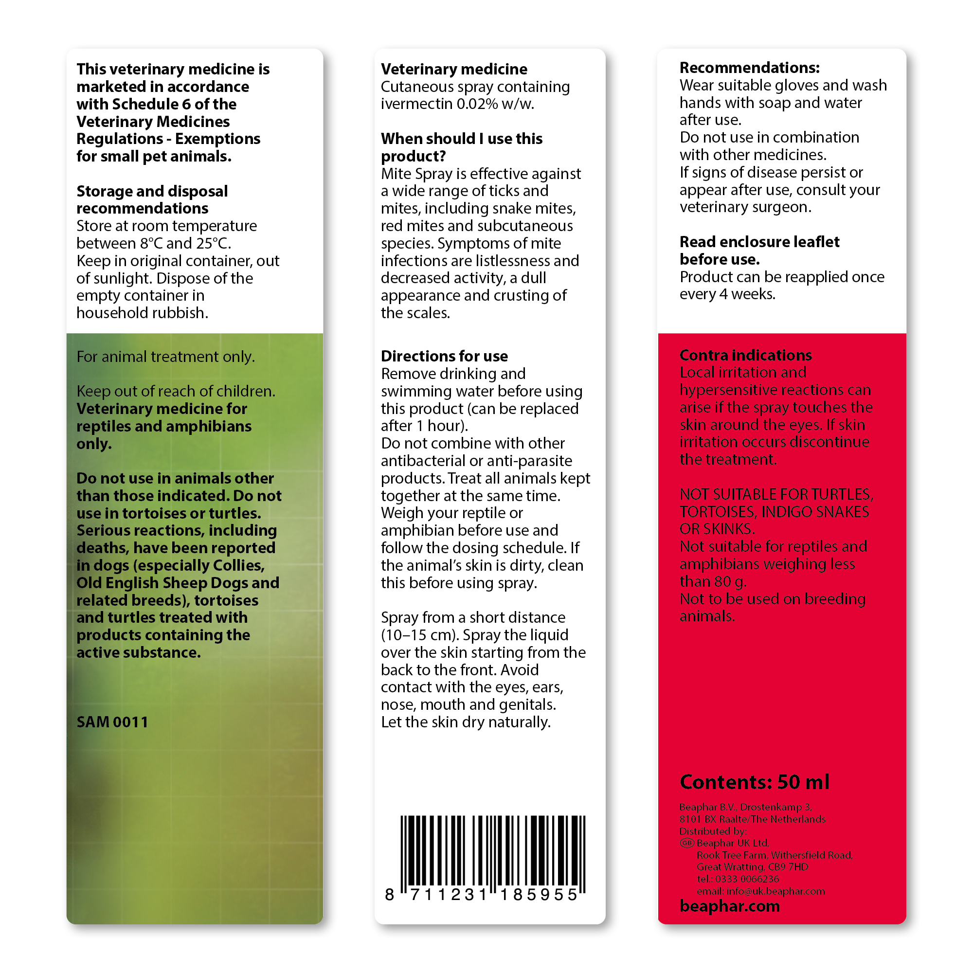 Beaphar Mite Spray for Reptiles, 50ml