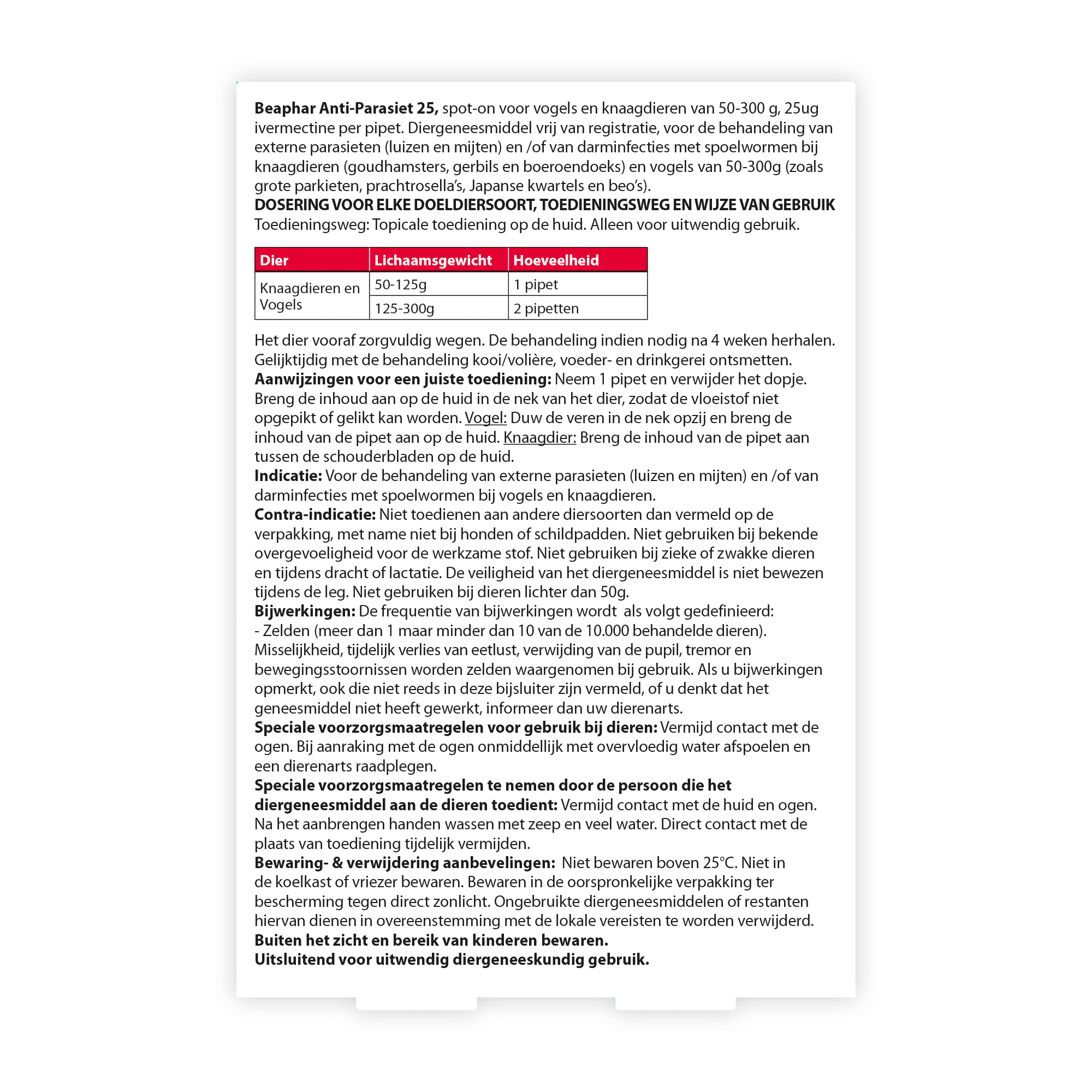 Beaphar Anti-Parasiet 25 voor vogels en knaagdieren van 50-300g