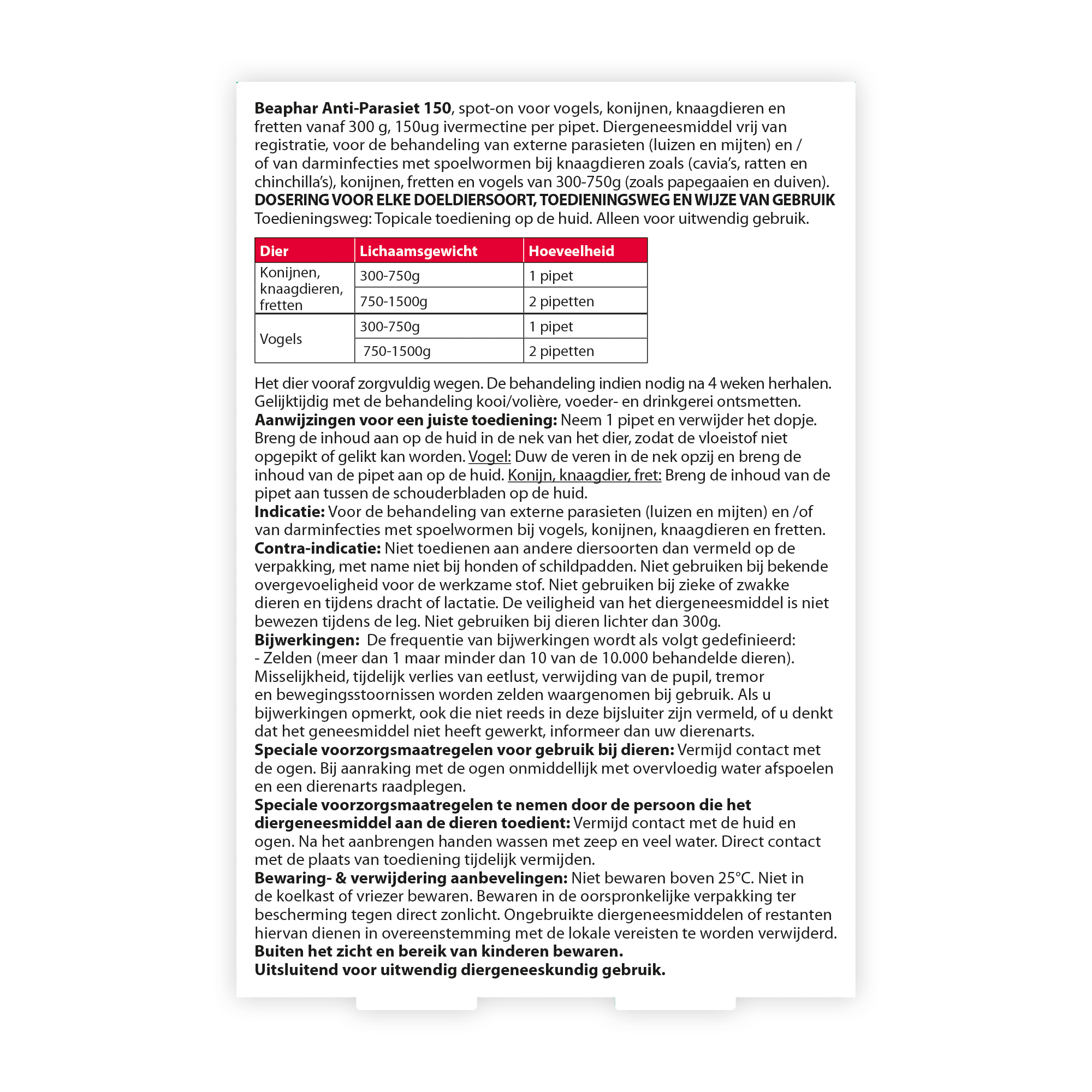 Beaphar Anti-Parasiet 150 voor vogels en knaagdieren vanaf 300 gram