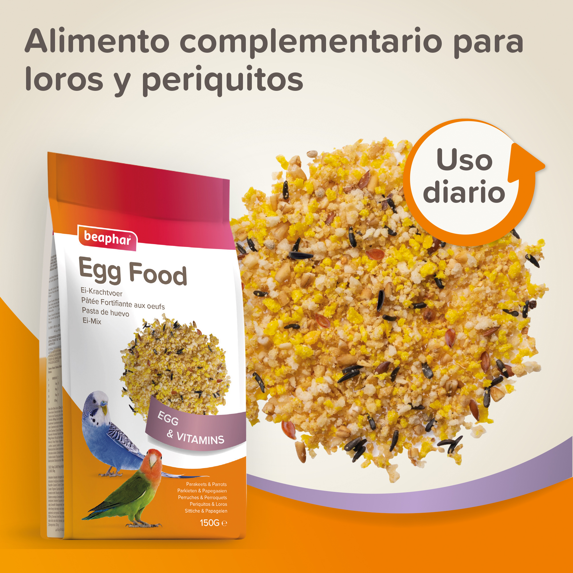 Beaphar Pasta de Huevo Periquitos, Agapornis, Pequeñas Cotorras - 150g