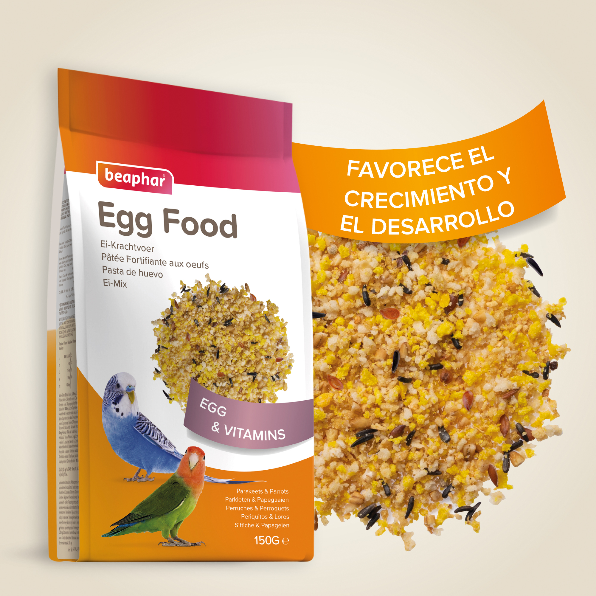 Beaphar Pasta de Huevo Periquitos, Agapornis, Pequeñas Cotorras - 150g
