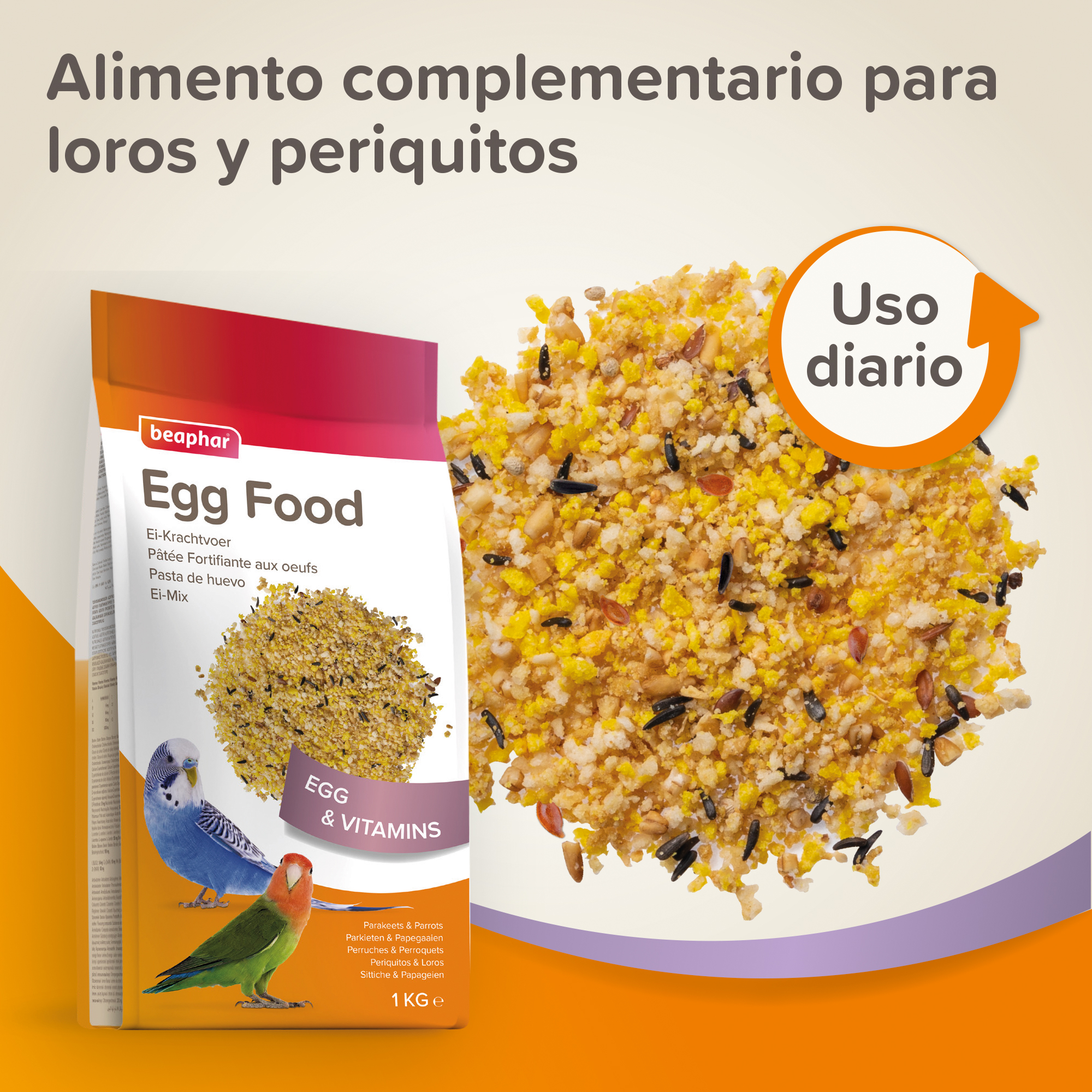 Beaphar Pasta de Huevo Periquitos, Agapornis, Pequeñas Cotorras - 1kg