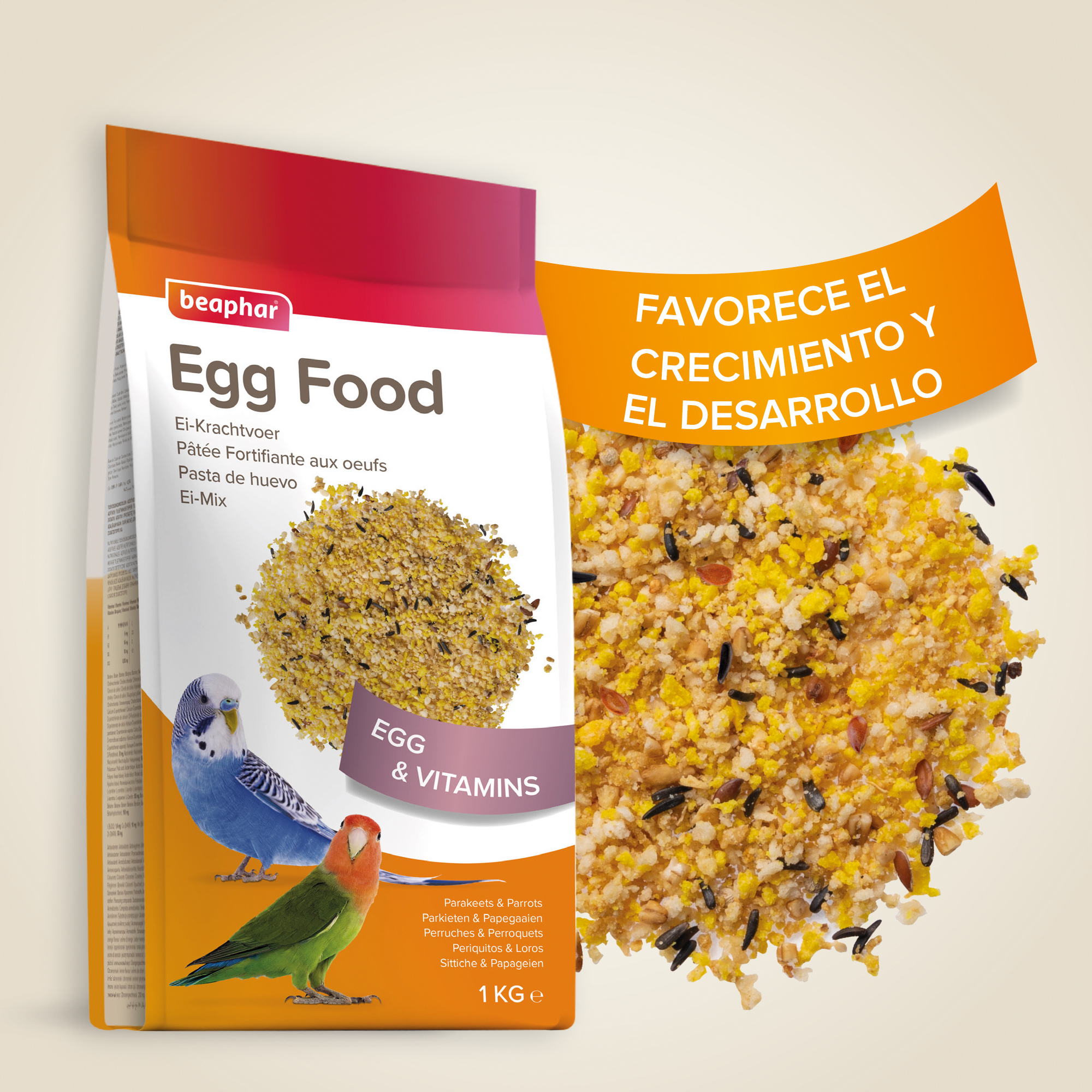 Beaphar Pasta de Huevo Periquitos, Agapornis, Pequeñas Cotorras - 1kg