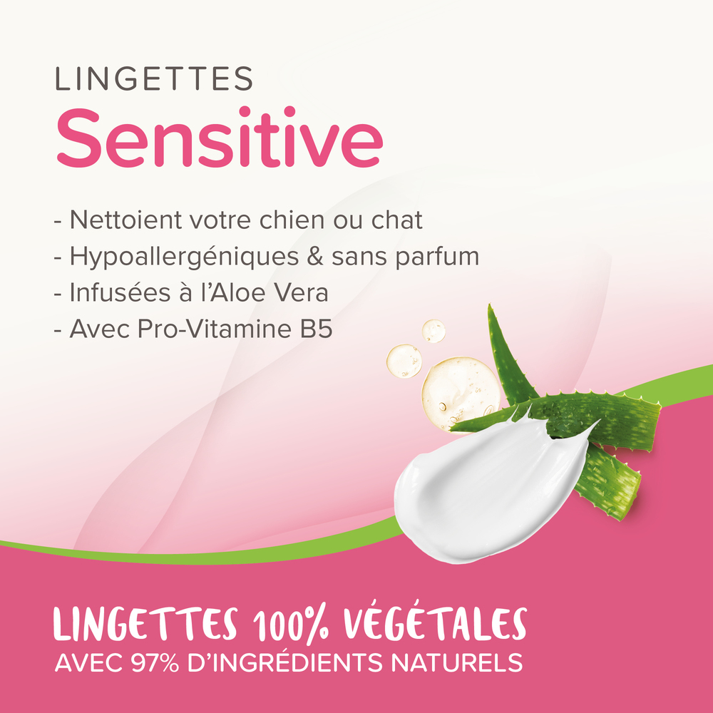 Lingettes nettoyantes Sensitives pour chien et chat x30