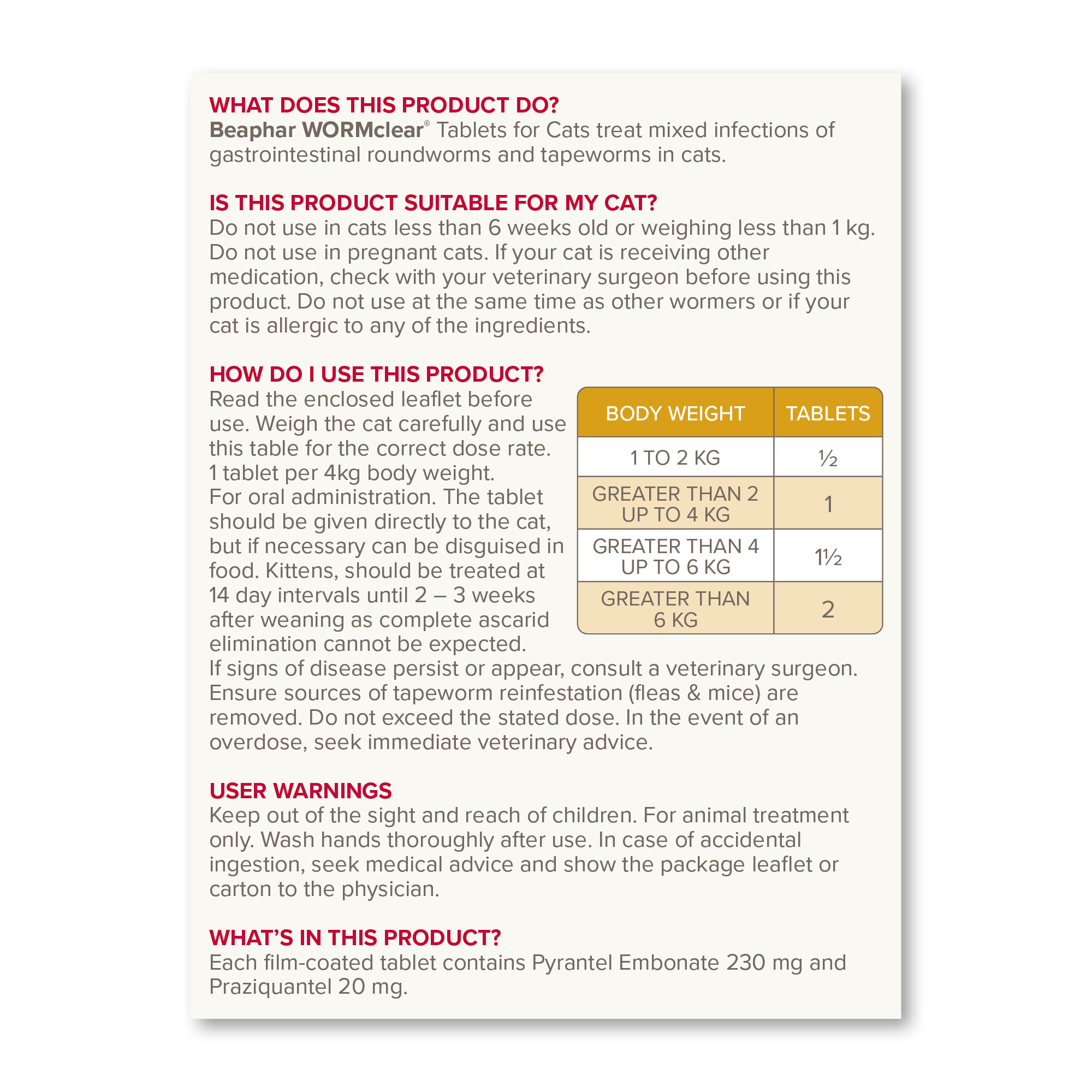 Beaphar WORMclear® Tablets for Cats - 4 Tablets