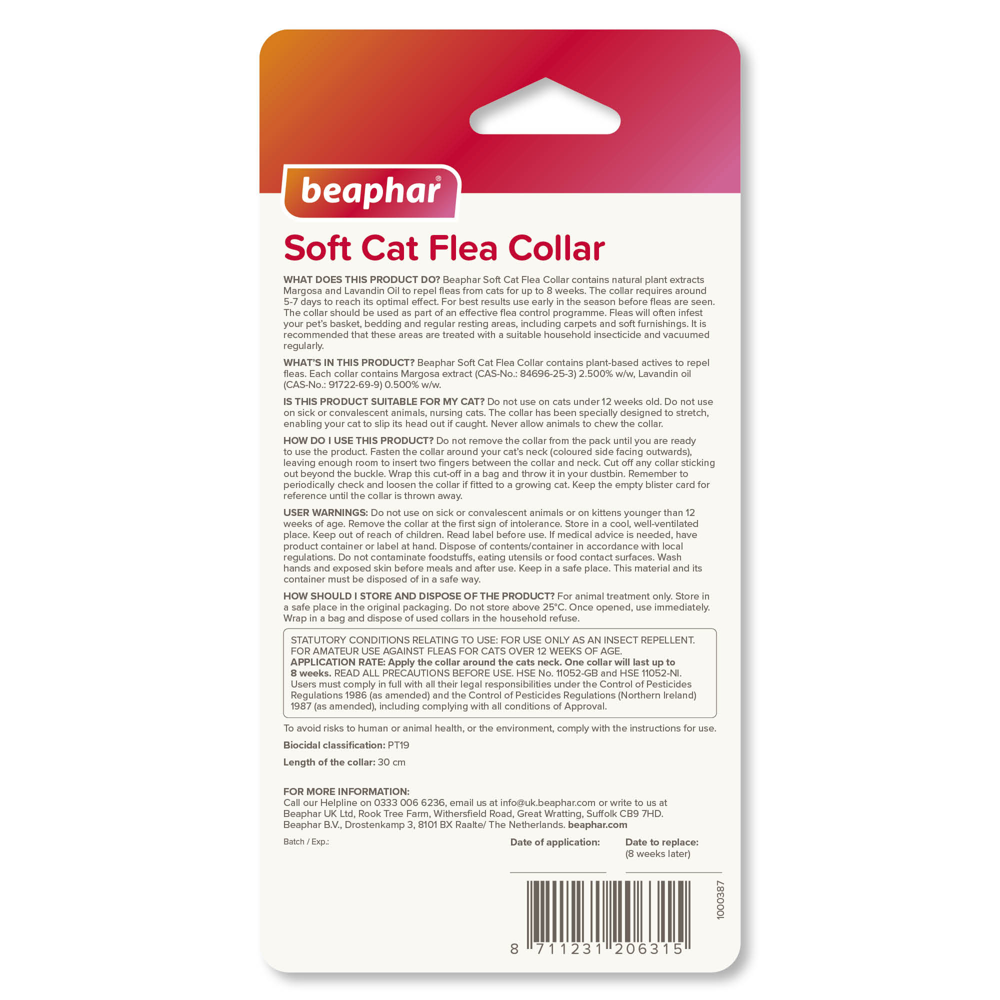 Beaphar Soft Velvet Flea Collar for Cats, 30cm