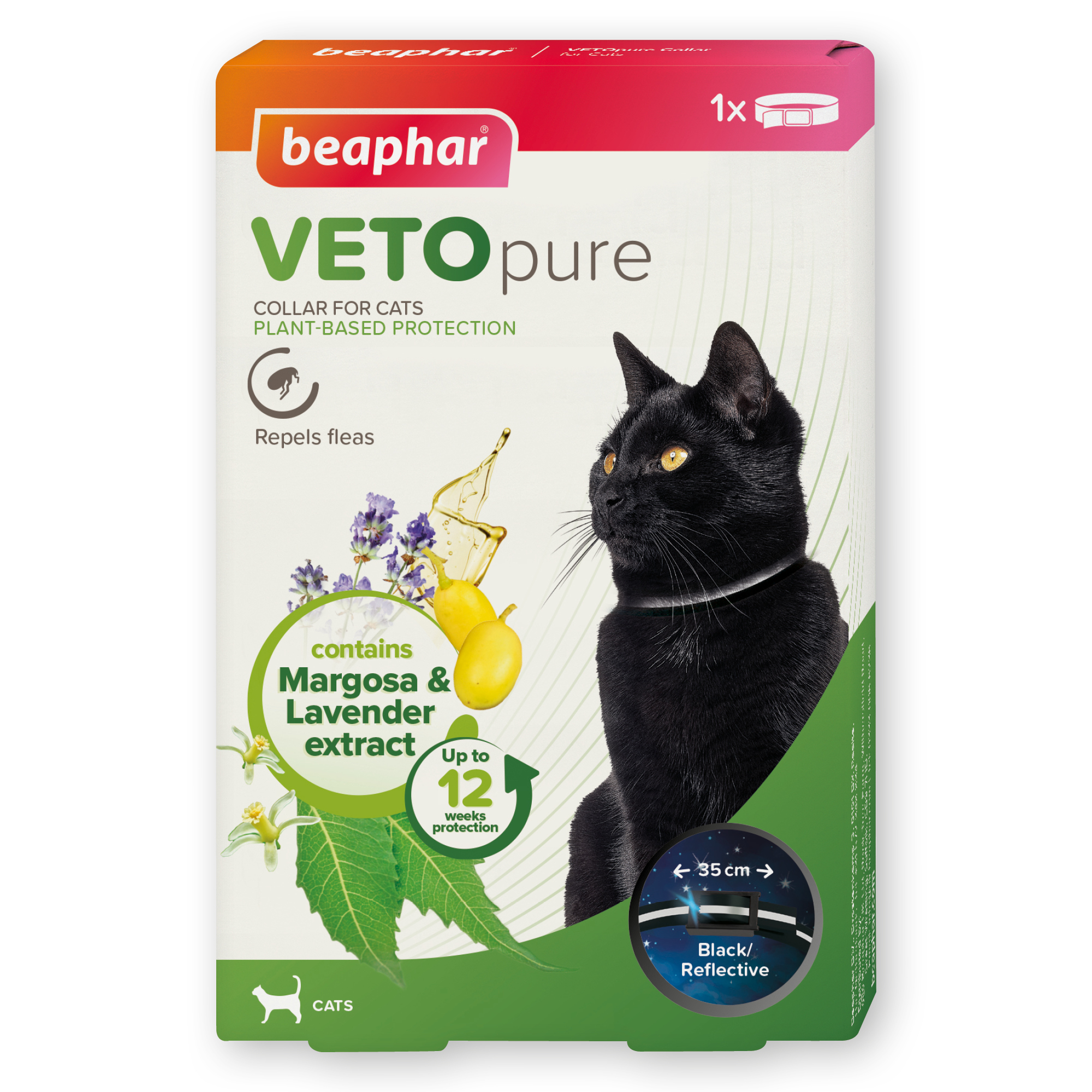 Beaphar VETOpure Plant-Based Reflective Flea Repellent Collar for Cats, 35cm