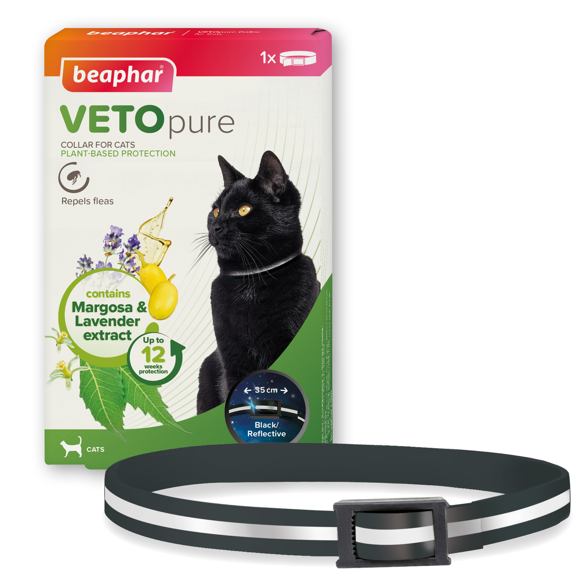 Beaphar VETOpure Plant-Based Reflective Flea Repellent Collar for Cats, 35cm