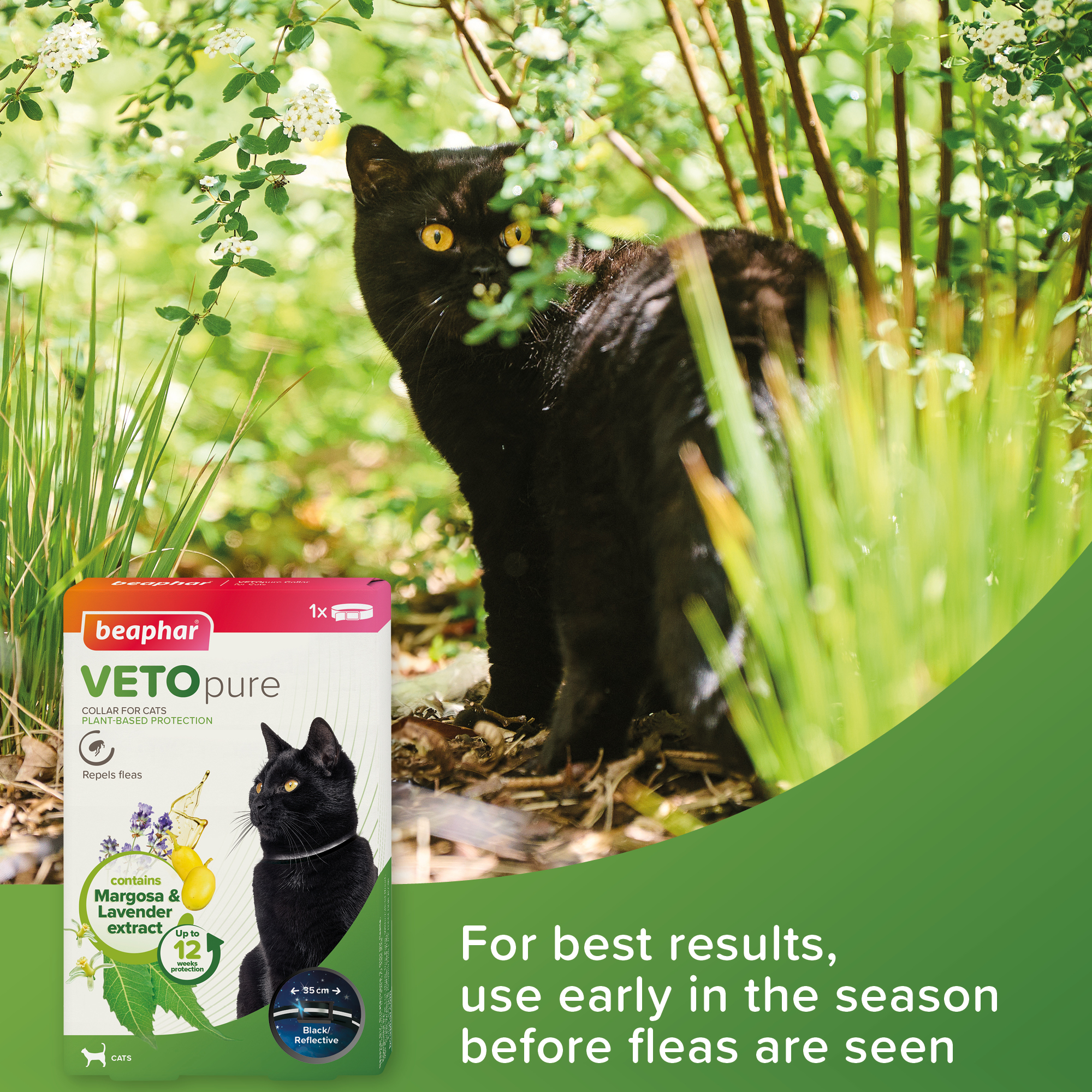 Beaphar VETOpure Plant-Based Reflective Flea Repellent Collar for Cats, 35cm
