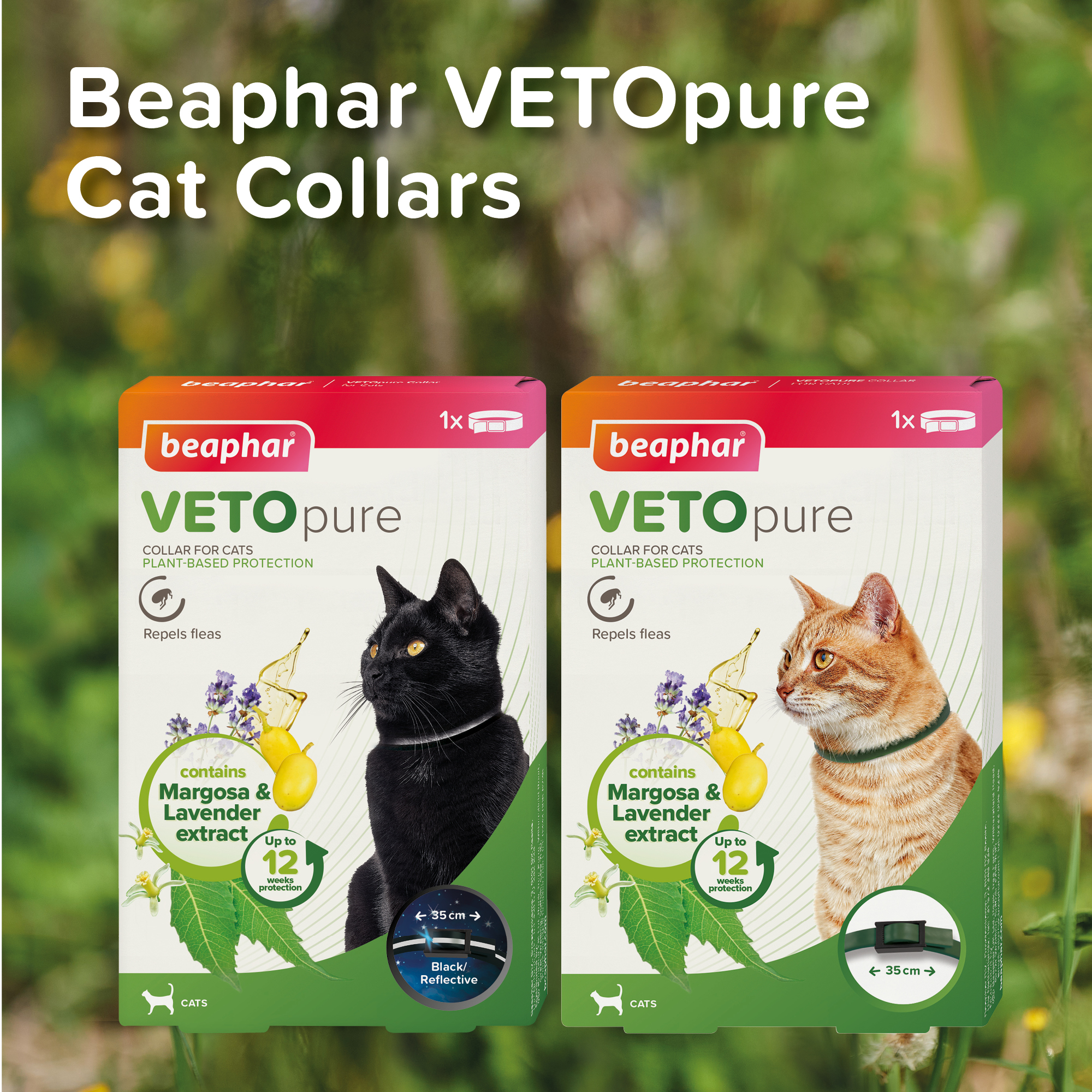 Beaphar VETOpure Plant-Based Reflective Flea Repellent Collar for Cats, 35cm