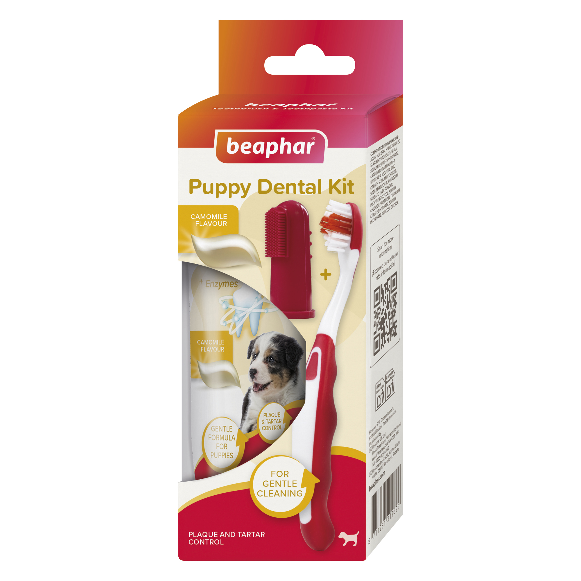 Beaphar Puppy Dental Kit, 1 x toothbrush, 1 x finger toothbrush, 1 x 50g camomile-flavoured toothpaste
