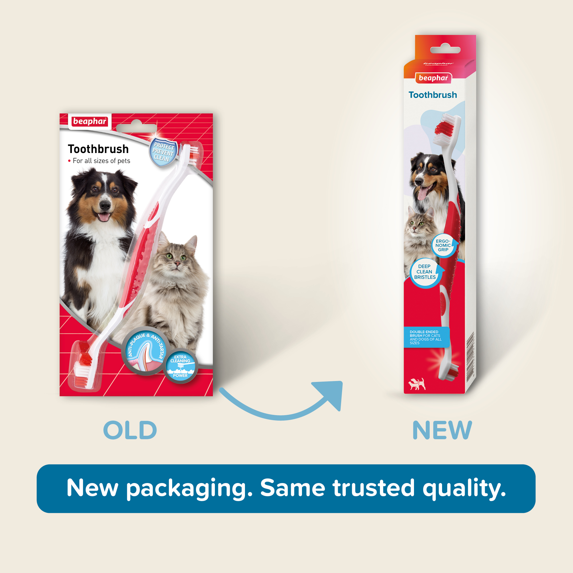 Beaphar Double-Ended Toothbrush for Cats and Dogs, 1 brush