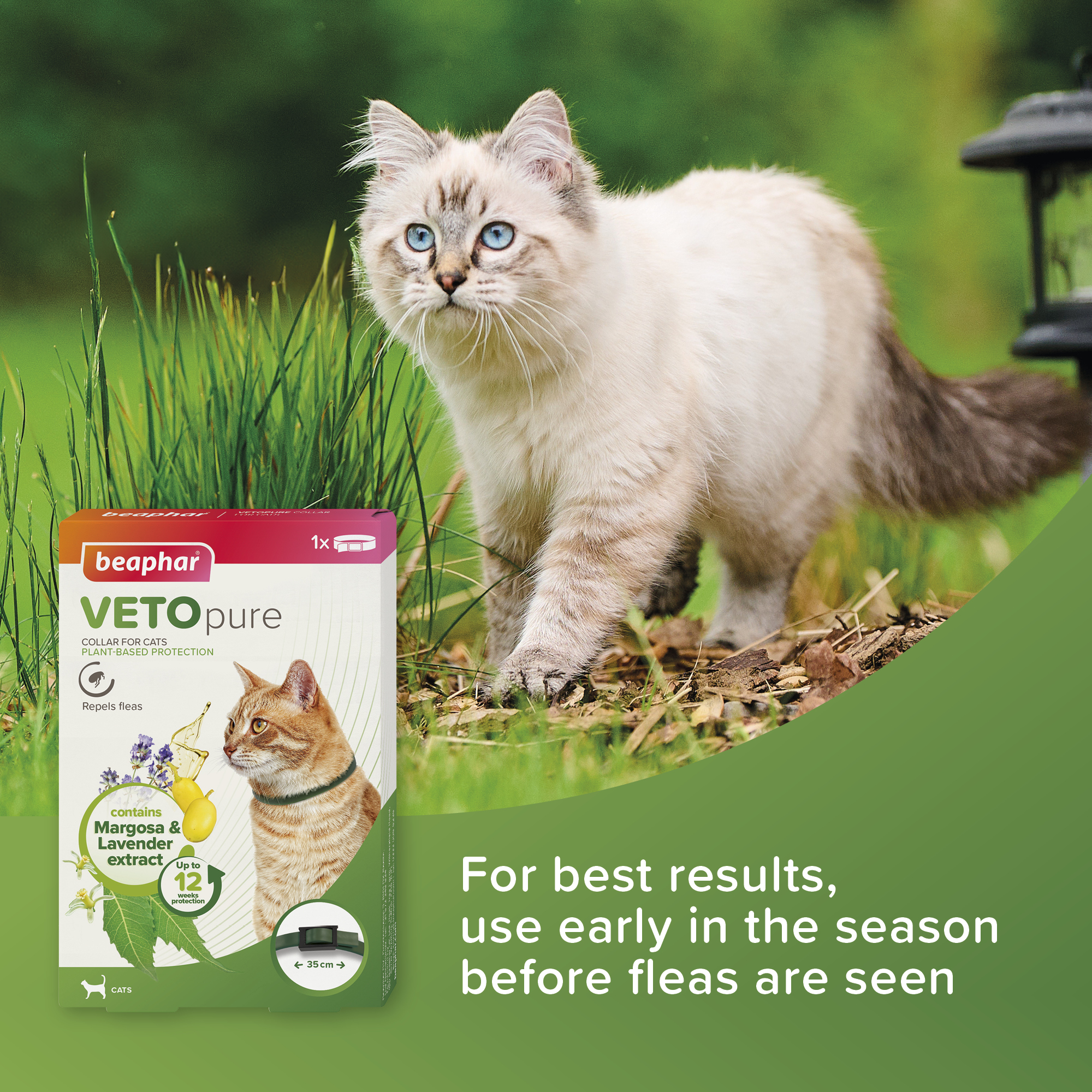 Beaphar VETOpure Plant-Based Flea Repellent Collar for Cats, 35cm