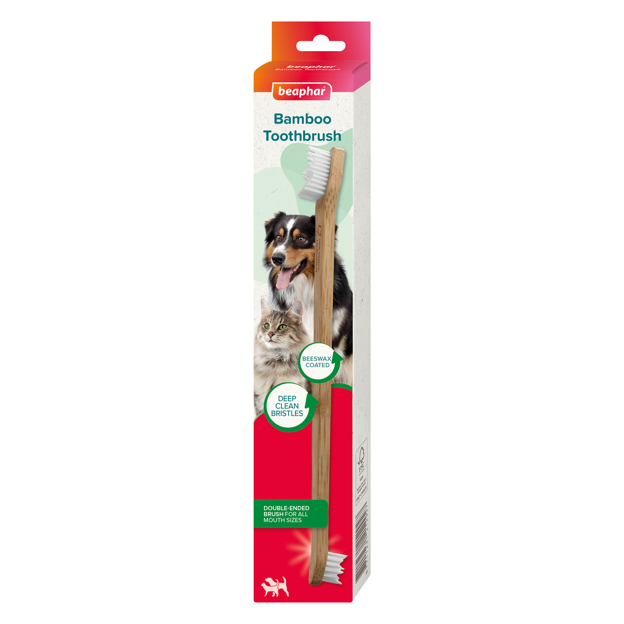 Beaphar Doubled-Ended Bamboo Toothbrush for Cats and Dogs, 1 brush