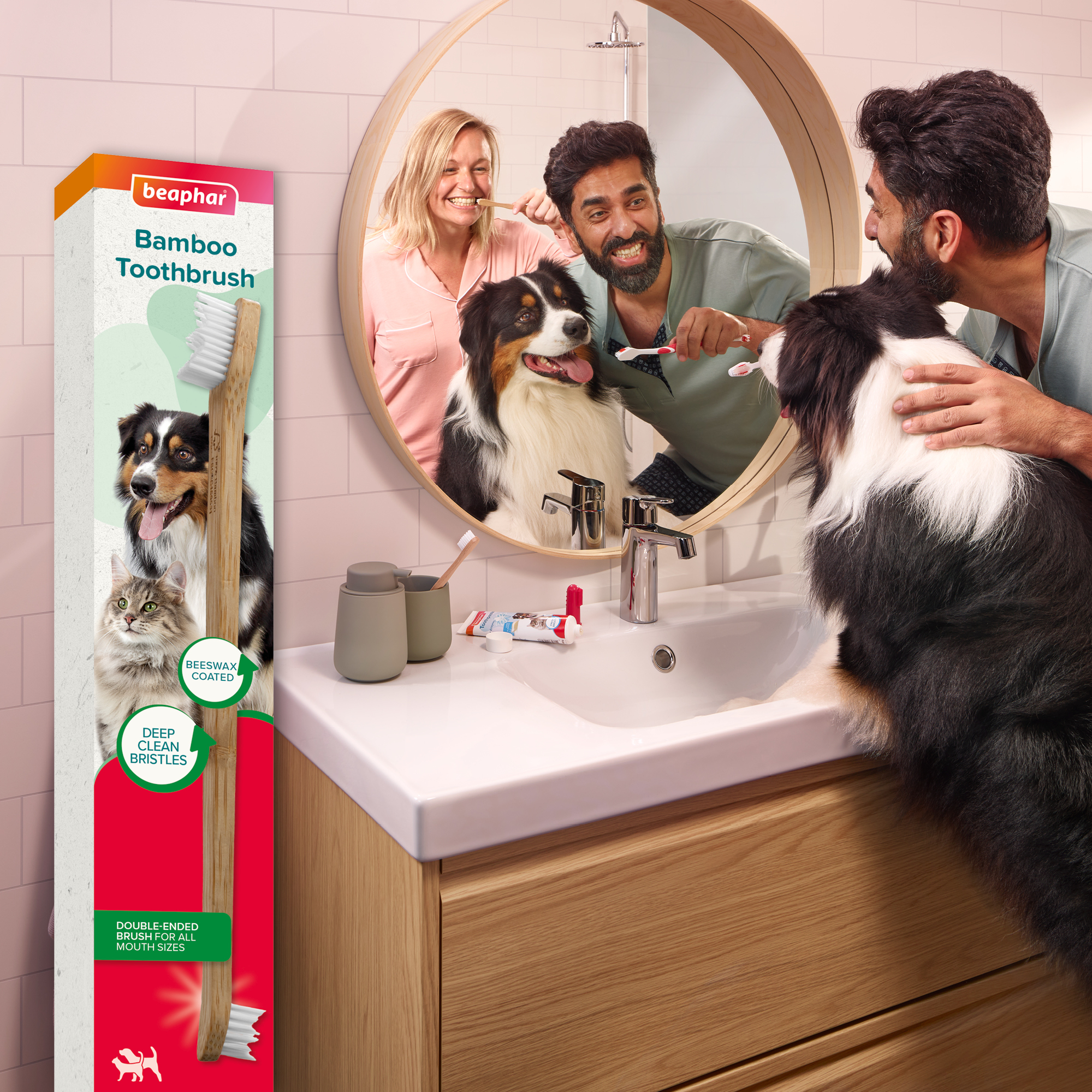 Beaphar Doubled-Ended Bamboo Toothbrush for Cats and Dogs, 1 brush