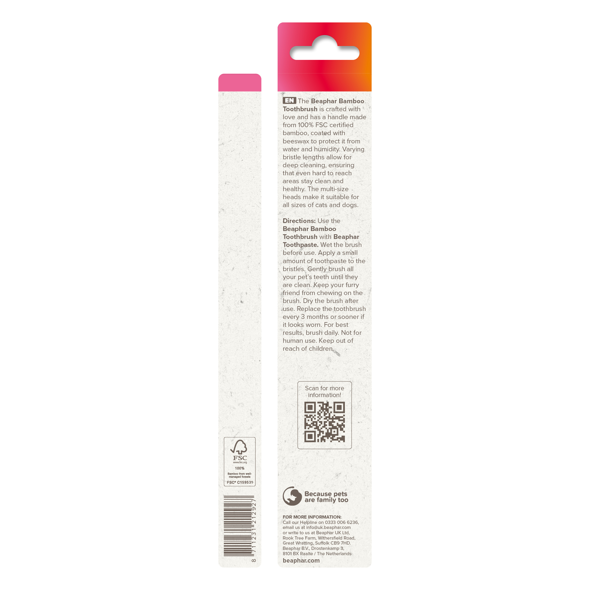 Beaphar Doubled-Ended Bamboo Toothbrush for Cats and Dogs, 1 brush