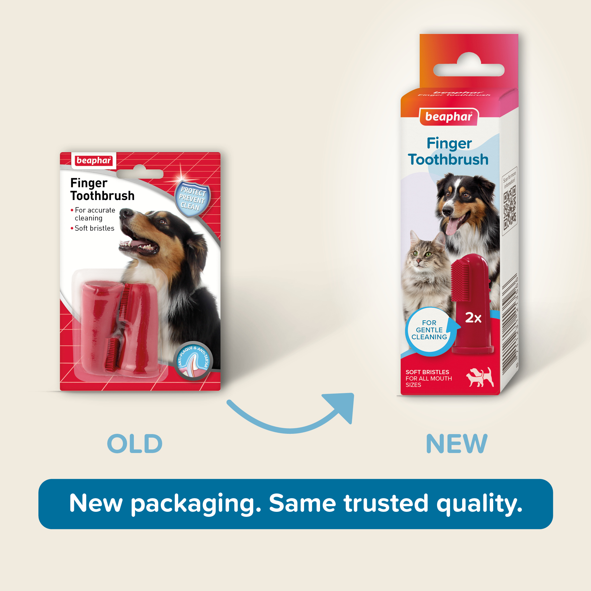 Beaphar Soft Finger Toothbrush for Cats and Dogs, 2 brush pack