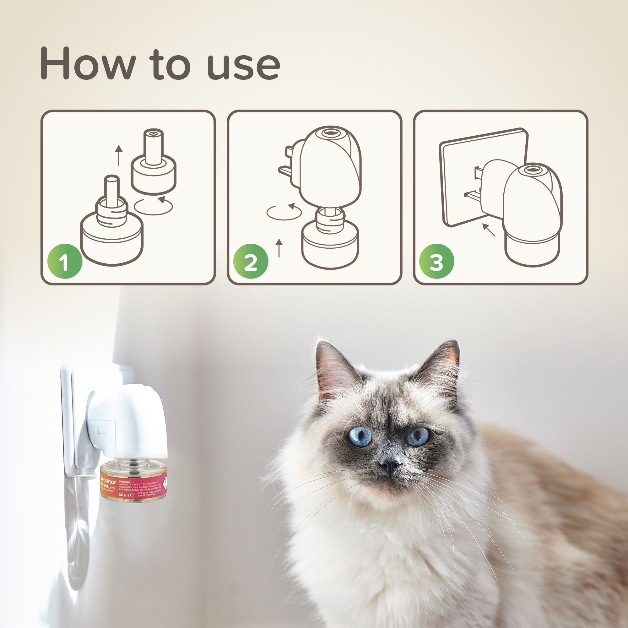Beaphar StressLess Herbal Calming Diffuser For Cats & Dogs, starter kit with 1 x plug-in and 1 x 30ml refill