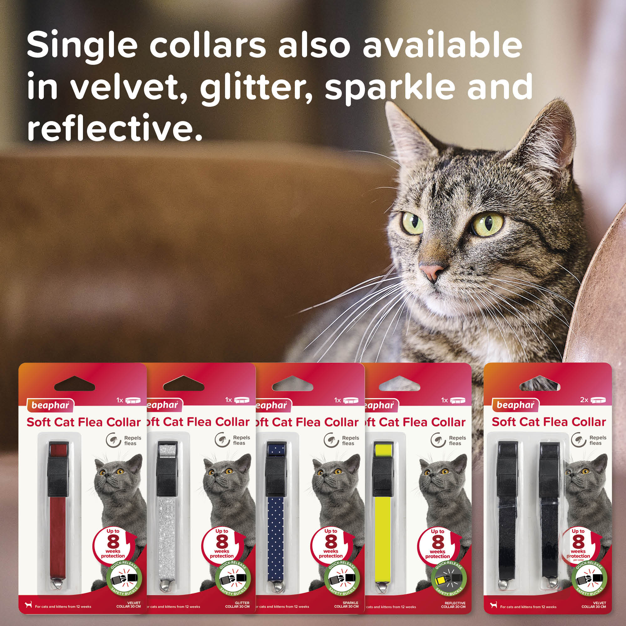 Beaphar Soft Velvet Flea Collar for Cats – Twin Pack, 30cm