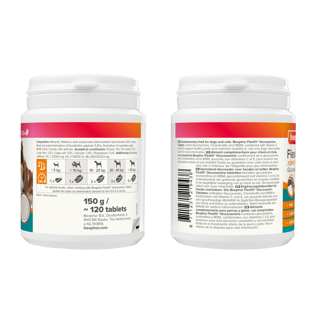 Beaphar Flexifit® Comprimés Articulations Glucosamine pour chien et chat - 120 cps