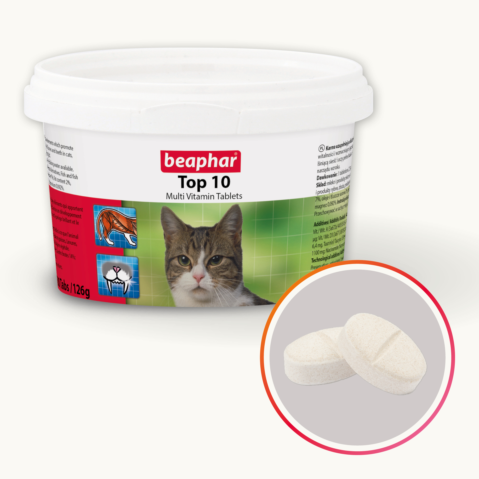 Beaphar Top 10 Multi-Vitamin Tablets for Cats, 180 Tablet Pack