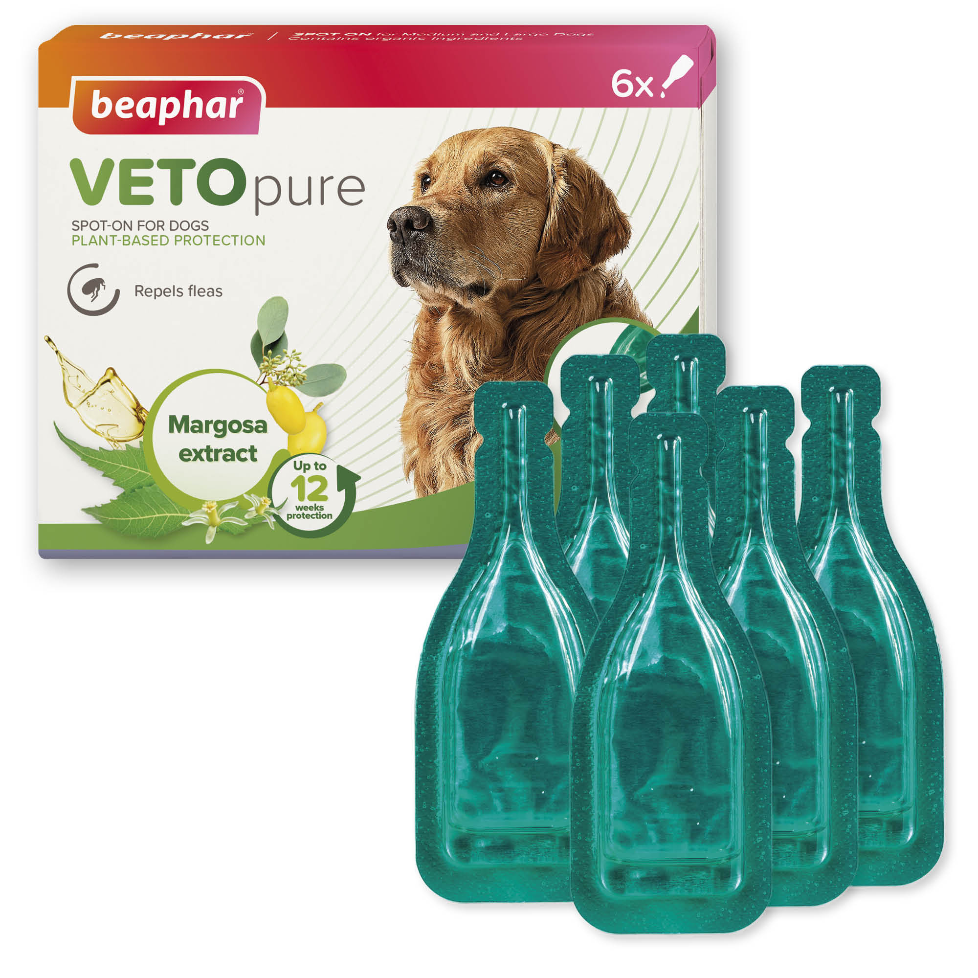 Beaphar VETOpure Plant-Based Flea Repellent Spot-On for Dogs (over 15kg), 6 Pipettes
