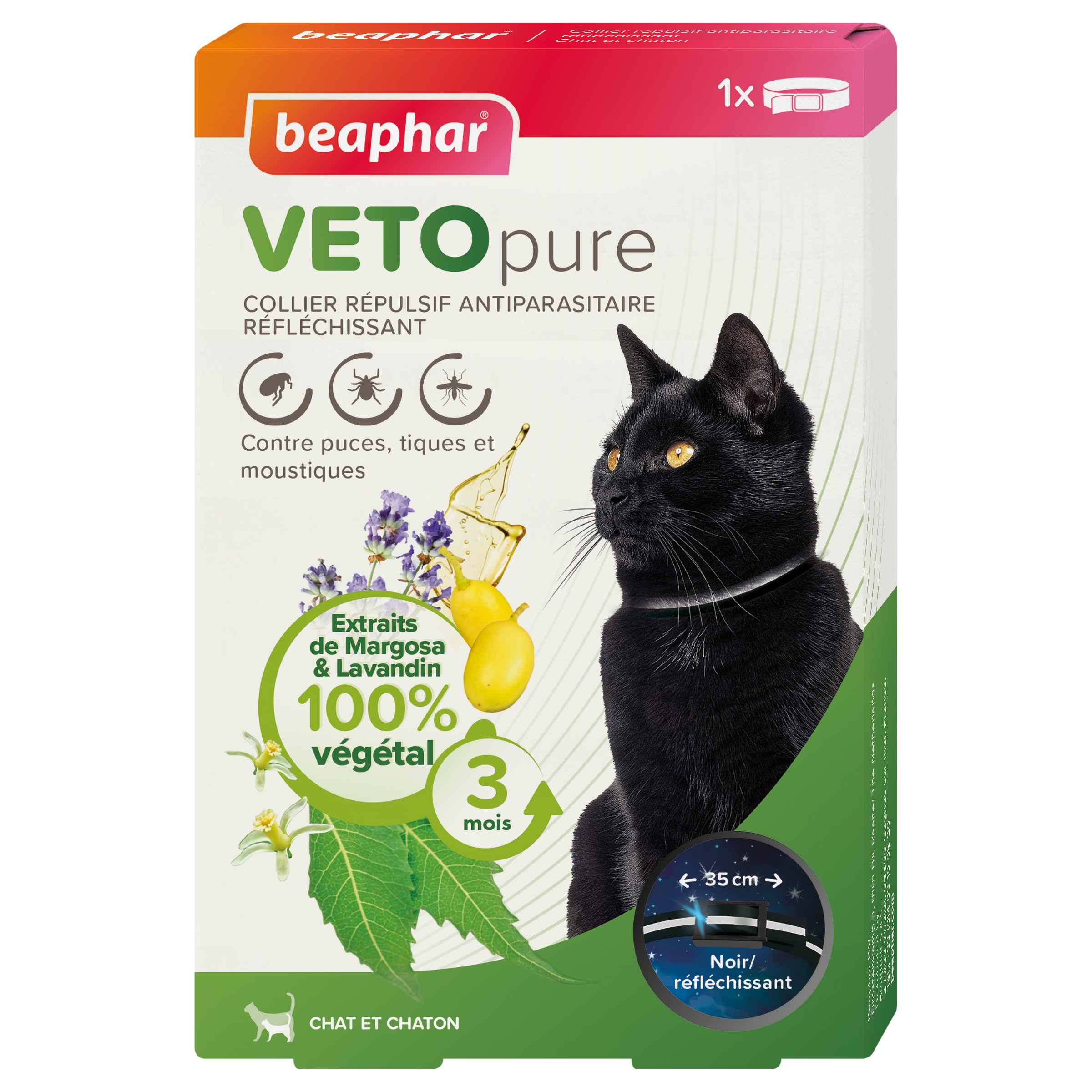 VETOpure, collier répulsif antiparasitaire réfléchissant pour chat